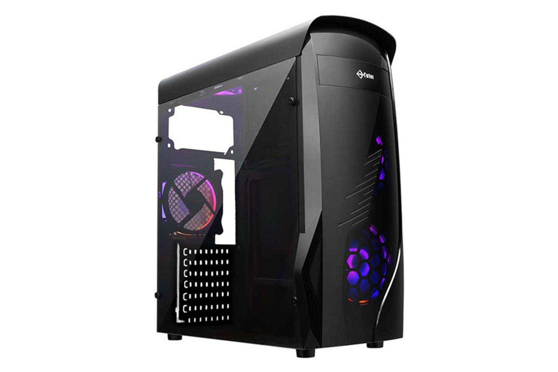 نمای نیم رخ جلو و پنل شیشه‌ای سمت چپ کیس کامپیوتر فاطر مدل FG-510M