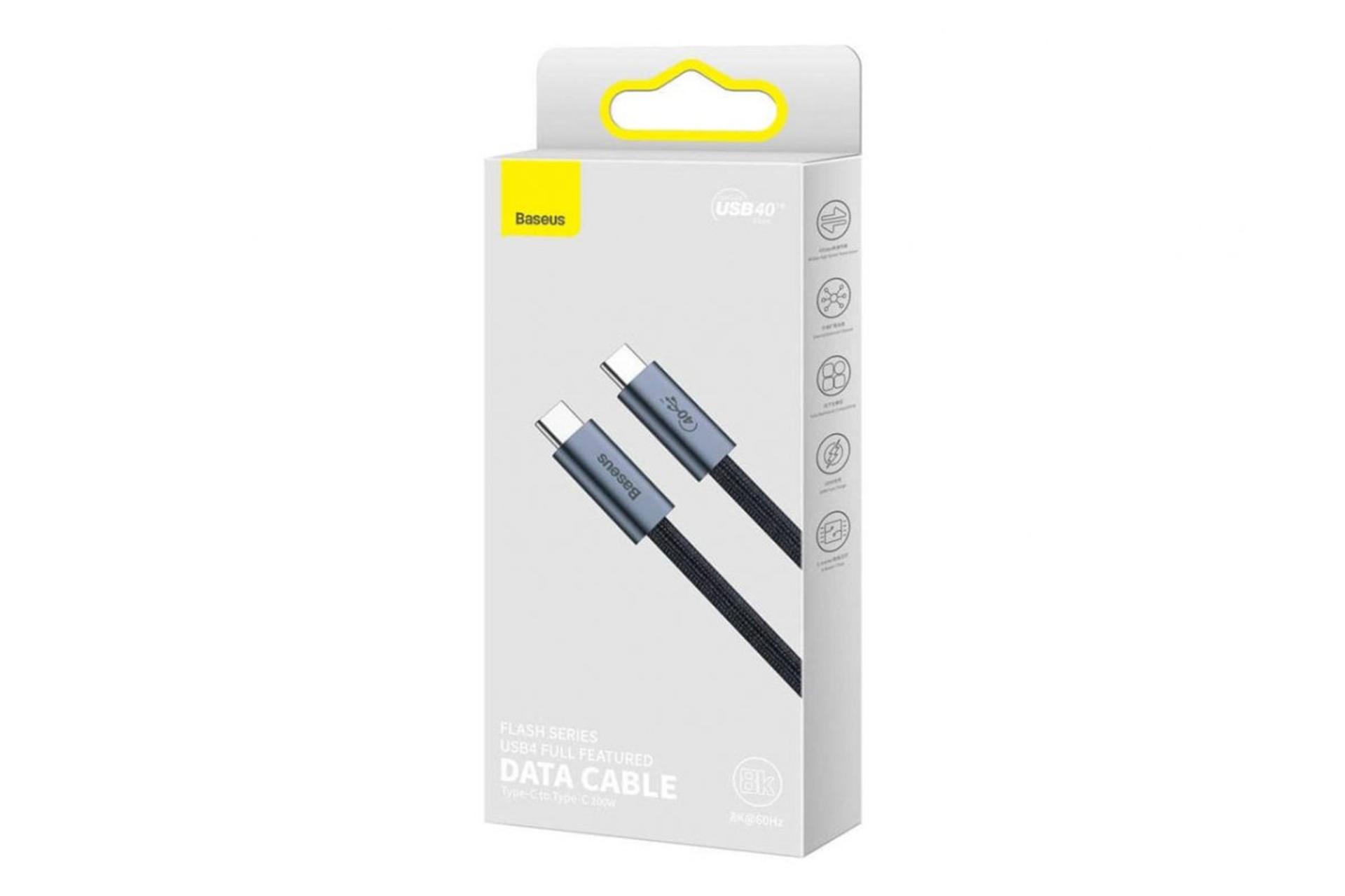 جعبه کابل شارژ USB باسئوس Type-C به Type-C مدل Flash Series USB4 Full Featured با طول 1 متر