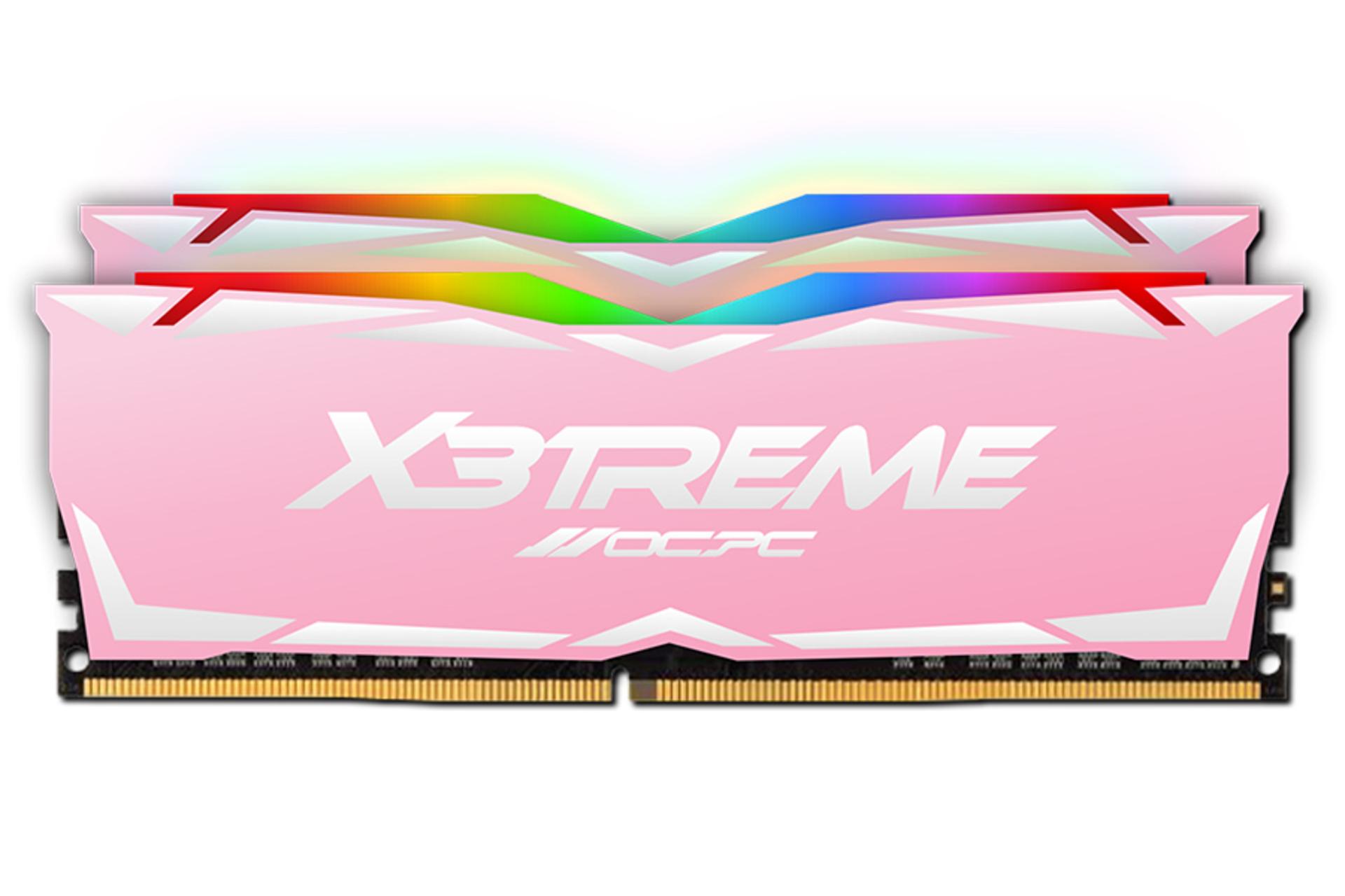 نمایش رنگ صورتی رم او سی پی سی X3 RGB ظرفیت 32 گیگابایت (2x16) از نوع DDR4-3600