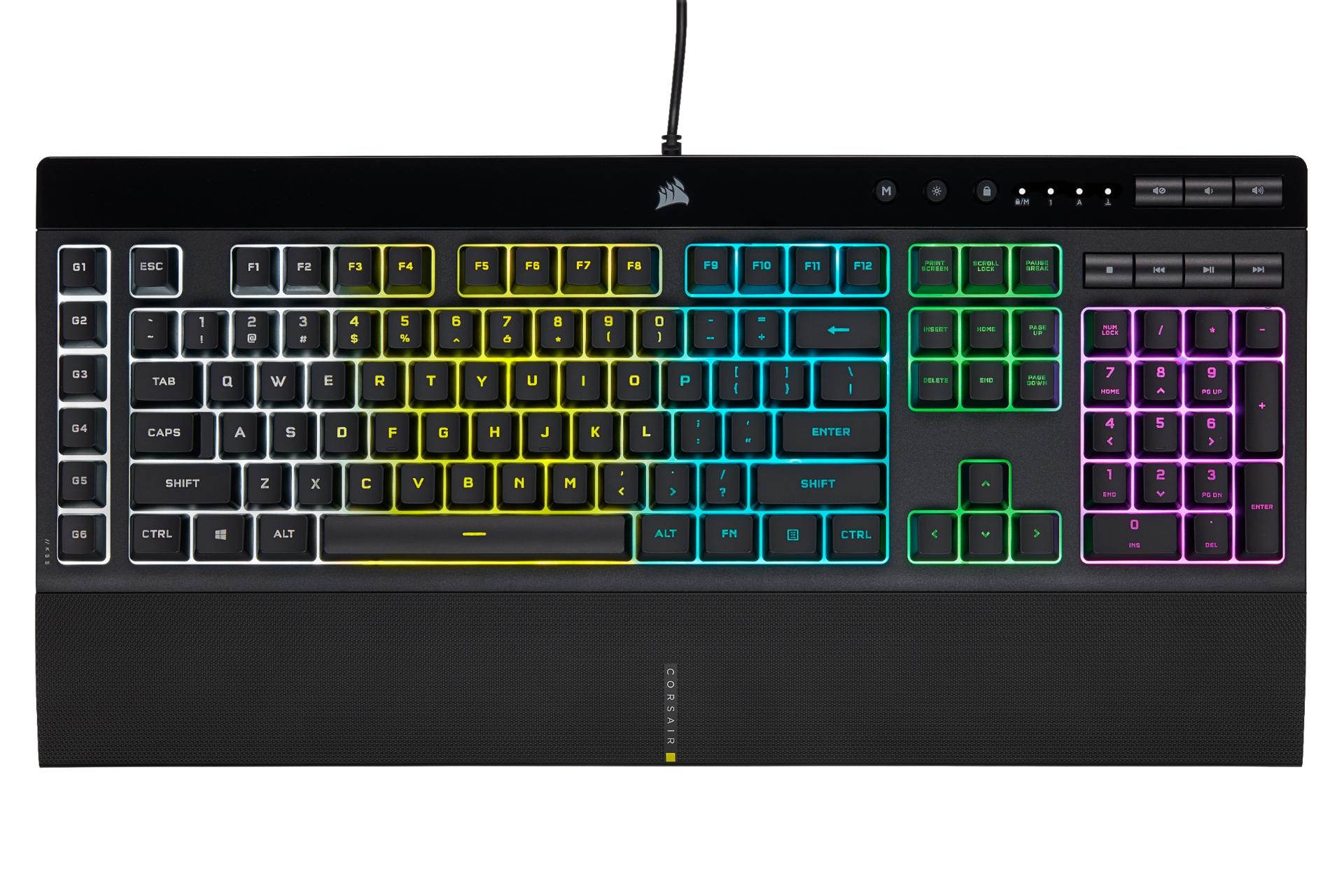 نمای روبرو تکیه گاه مچ دست کیبورد کورسیر Corsair K55 RGB PRO