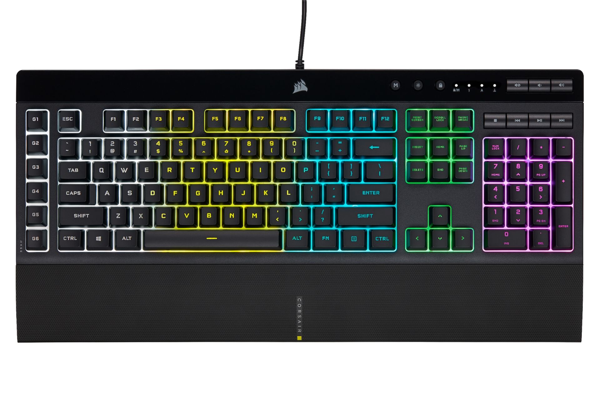 نمای روبرو تکیه گاه مچ دست کیبورد کورسیر Corsair K55 RGB PRO