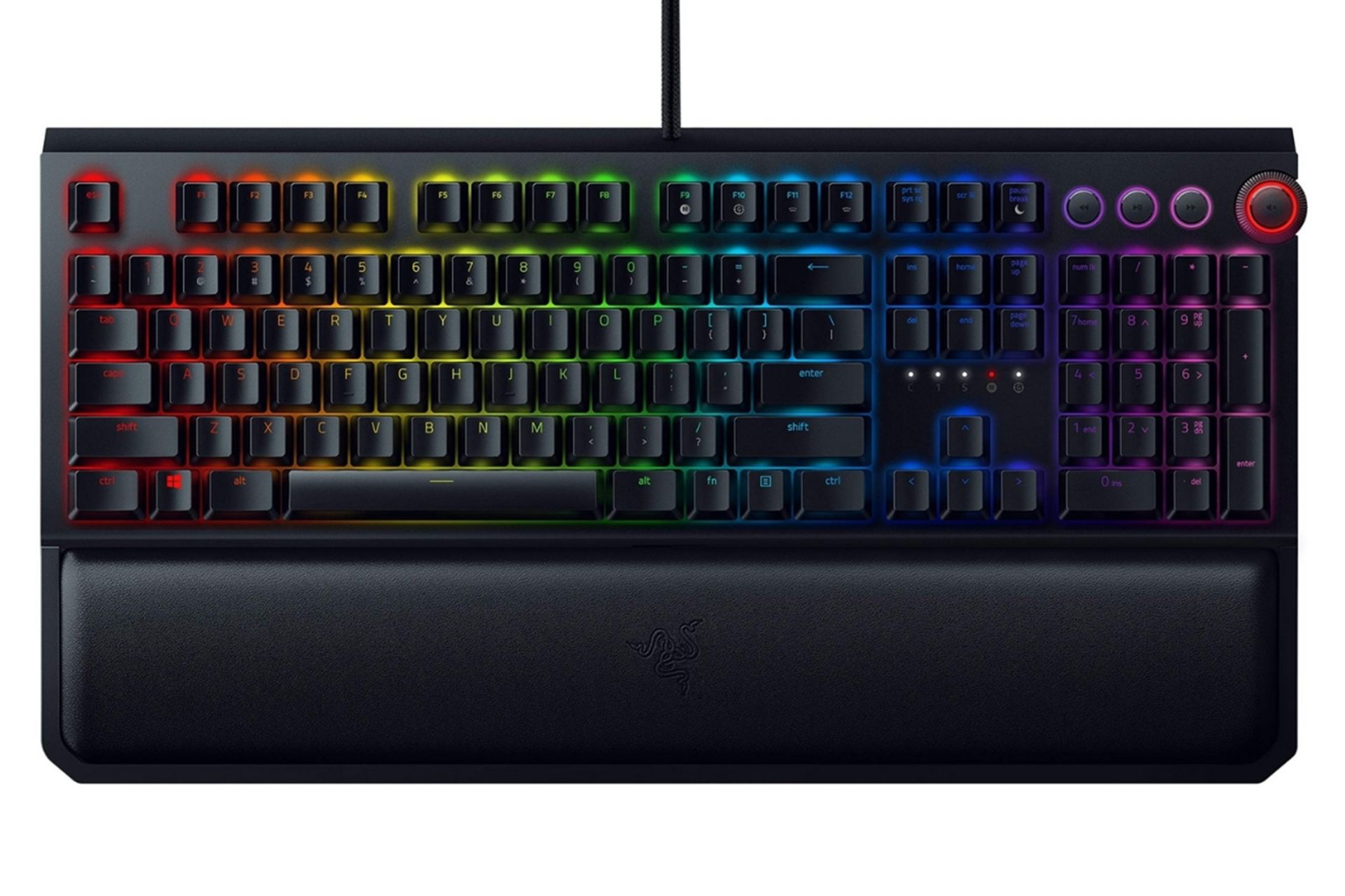 نمای بالا کیبورد گیمنگ ریزر بلک ویدو الیت با نور پس زمینه RGB