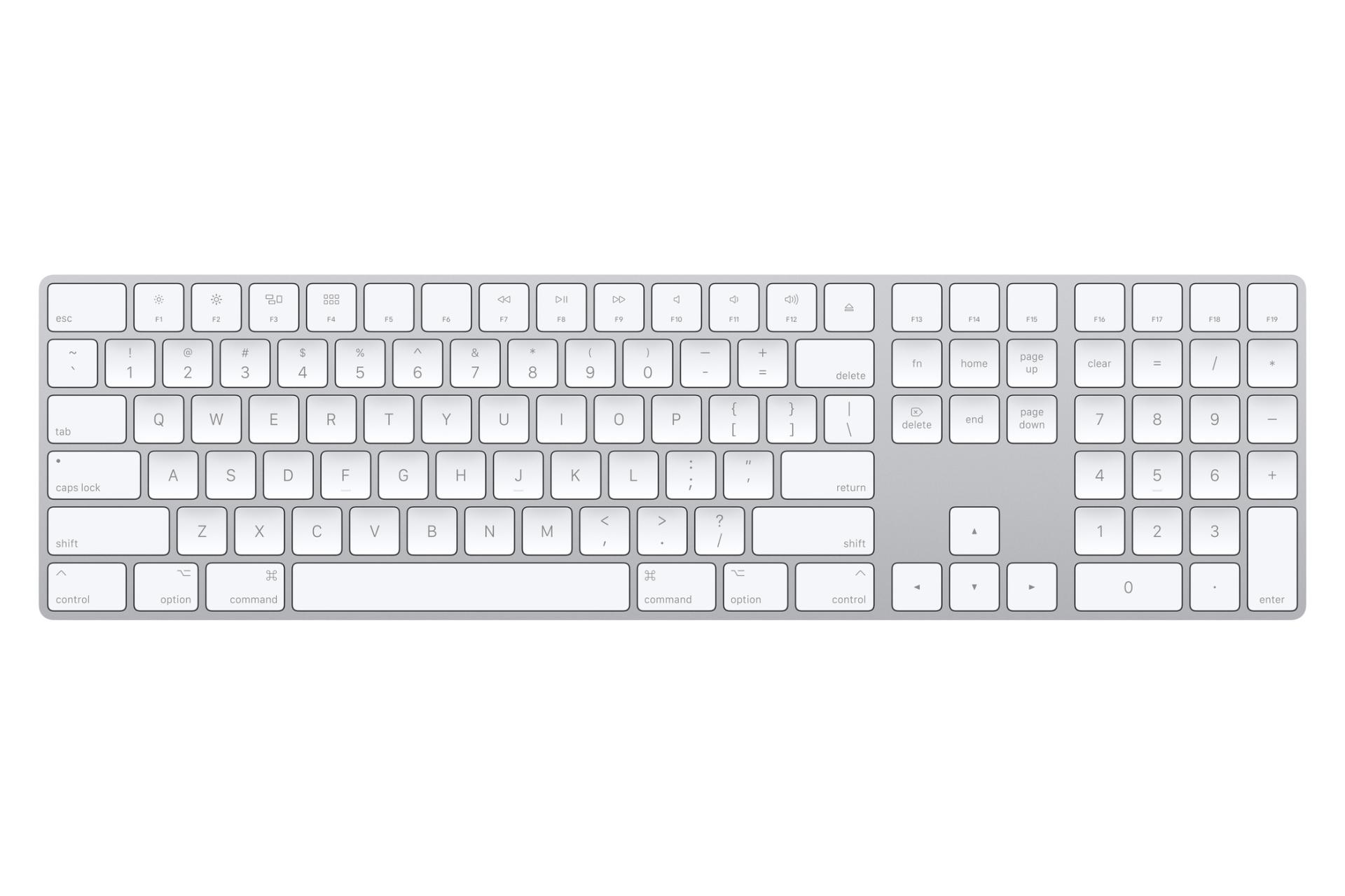 نمای روبرو اپل مجیک کیبورد 2 با صفحه کلید عددی / Apple Magic Keyboard 2 with Numeric Keypad