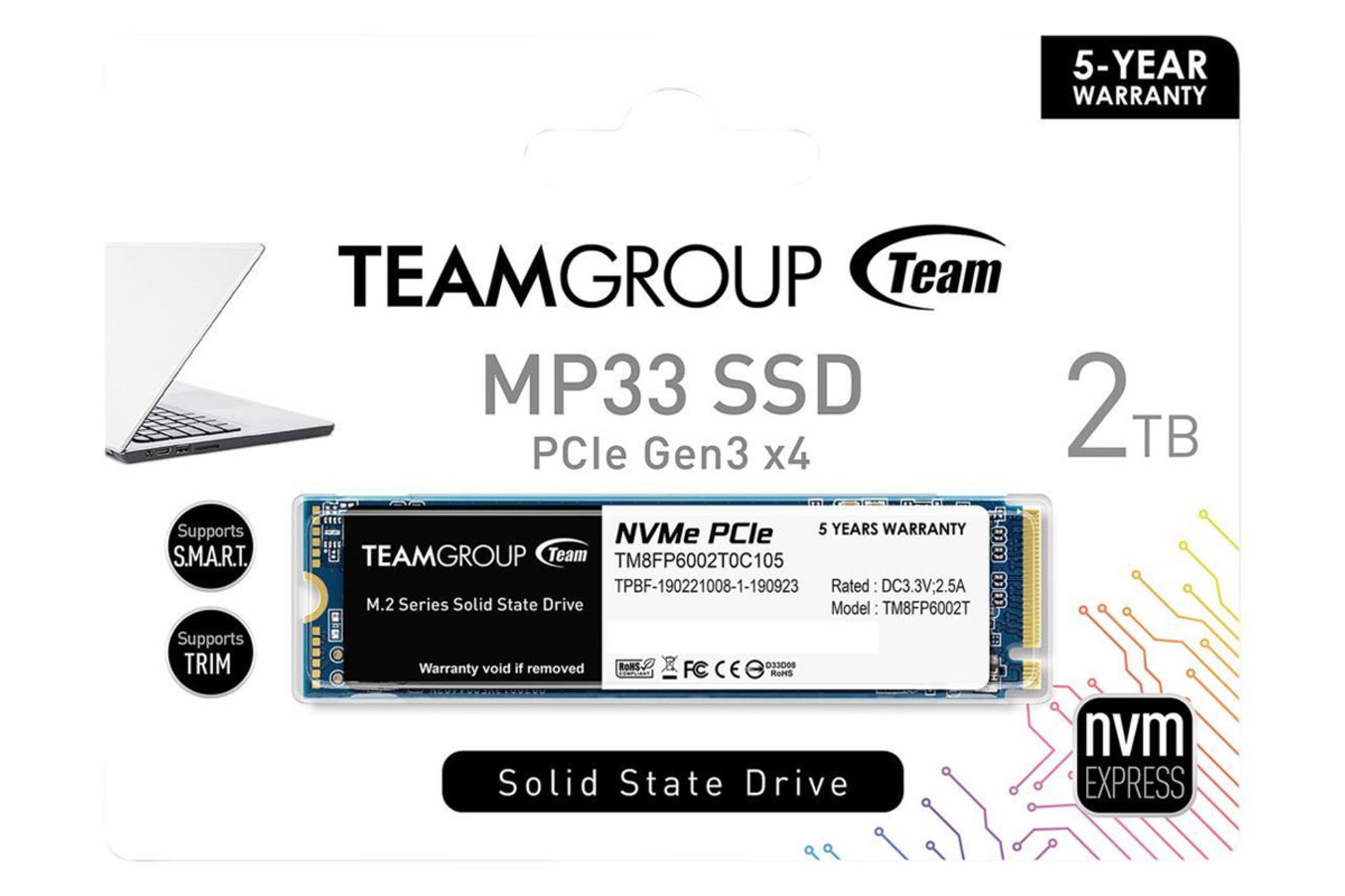جعبه SSD تیم گروپ MP33 NVMe M.2 ظرفیت 2 ترابایت TeamGroup