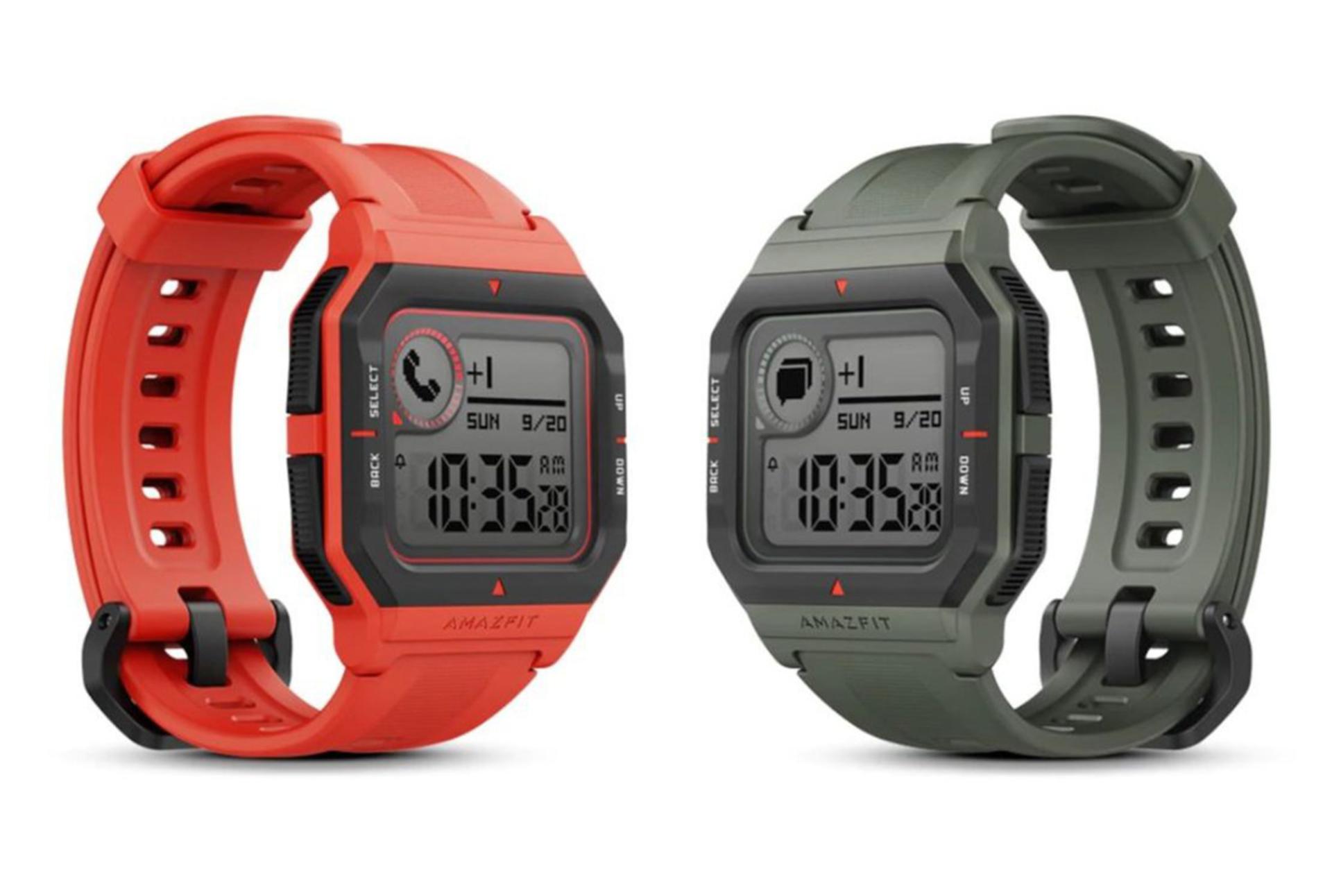 نمای نیمرخ ساعت هوشمند امیزفیت نئو رنگ نارنجی و خاکستری