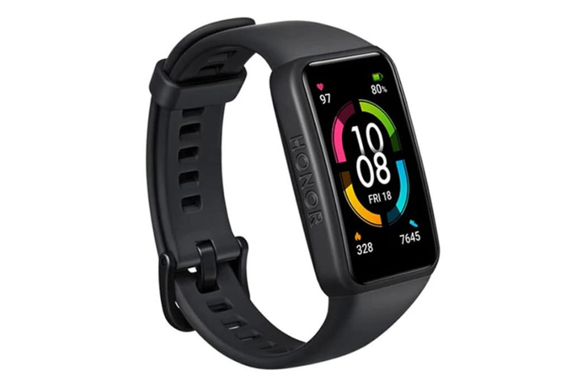 نیمرخ چپ ساعت هوشمند آنر بند 6 رنگ مشکی