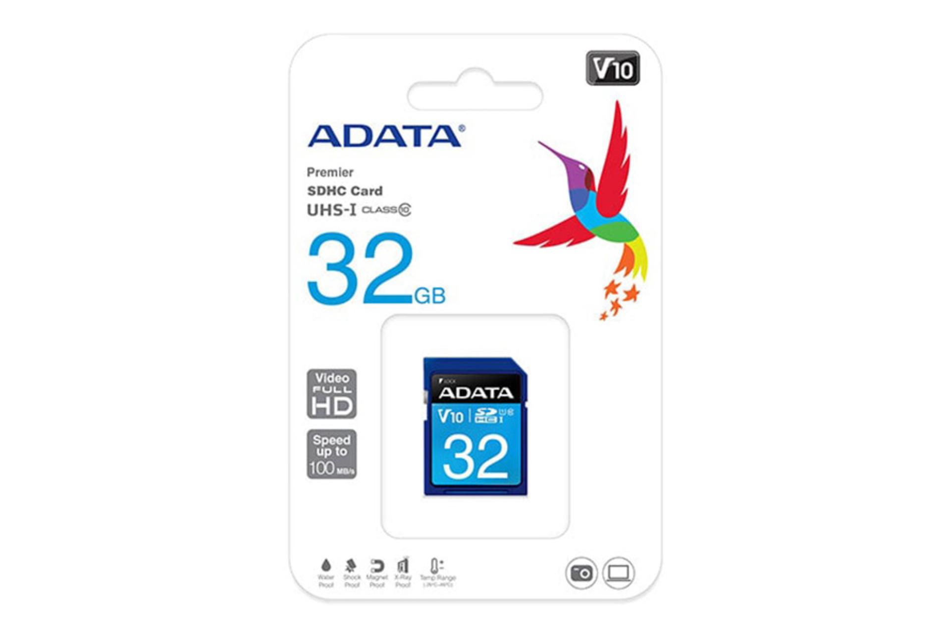 جعبه کارت حافظه ای دیتا ADATA Premier V10 SDHC Class 10 UHS-I U1 32GB