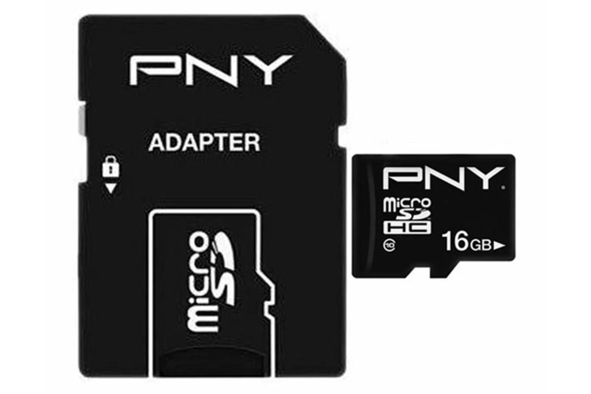کارت حافظه پی ان وای microSDXC ظرفیت 16 گیگابایت مدل Performance Plus کلاس 10 همراه آداپتور