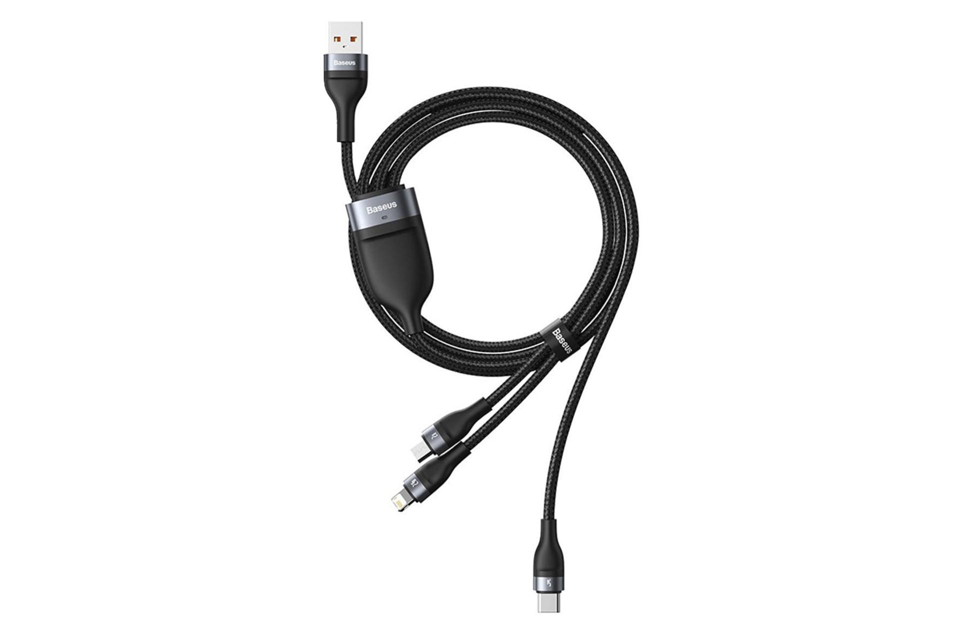 کابل شارژ USB باسئوس USB به Type-C+Micro-USB+Lightning مدل Flash 3-in-1 40w با طول 1.2 متر مشکی