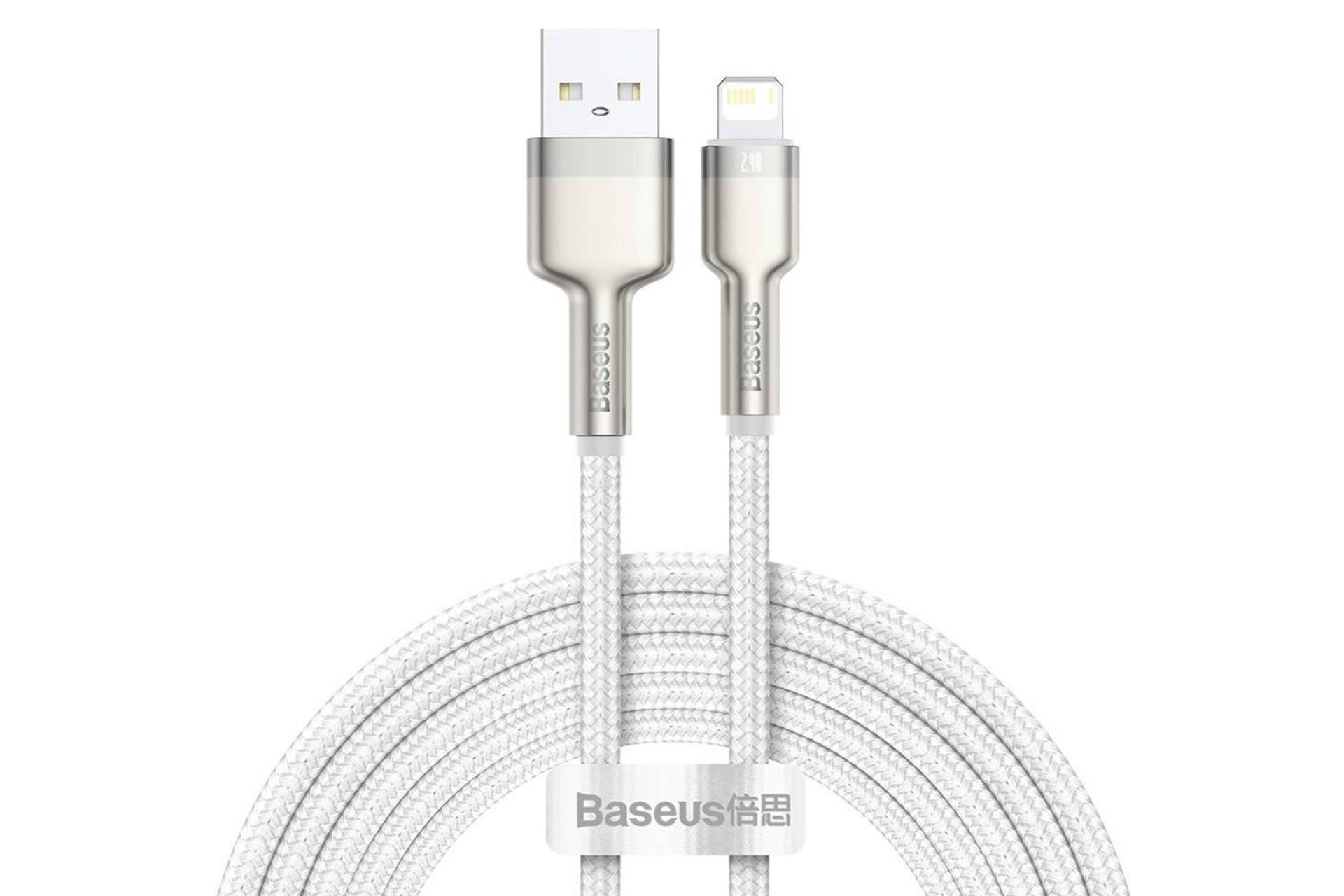 کابل شارژ USB باسئوس USB به Lightning مدل Cafule Metal با طول 2 متر سفید