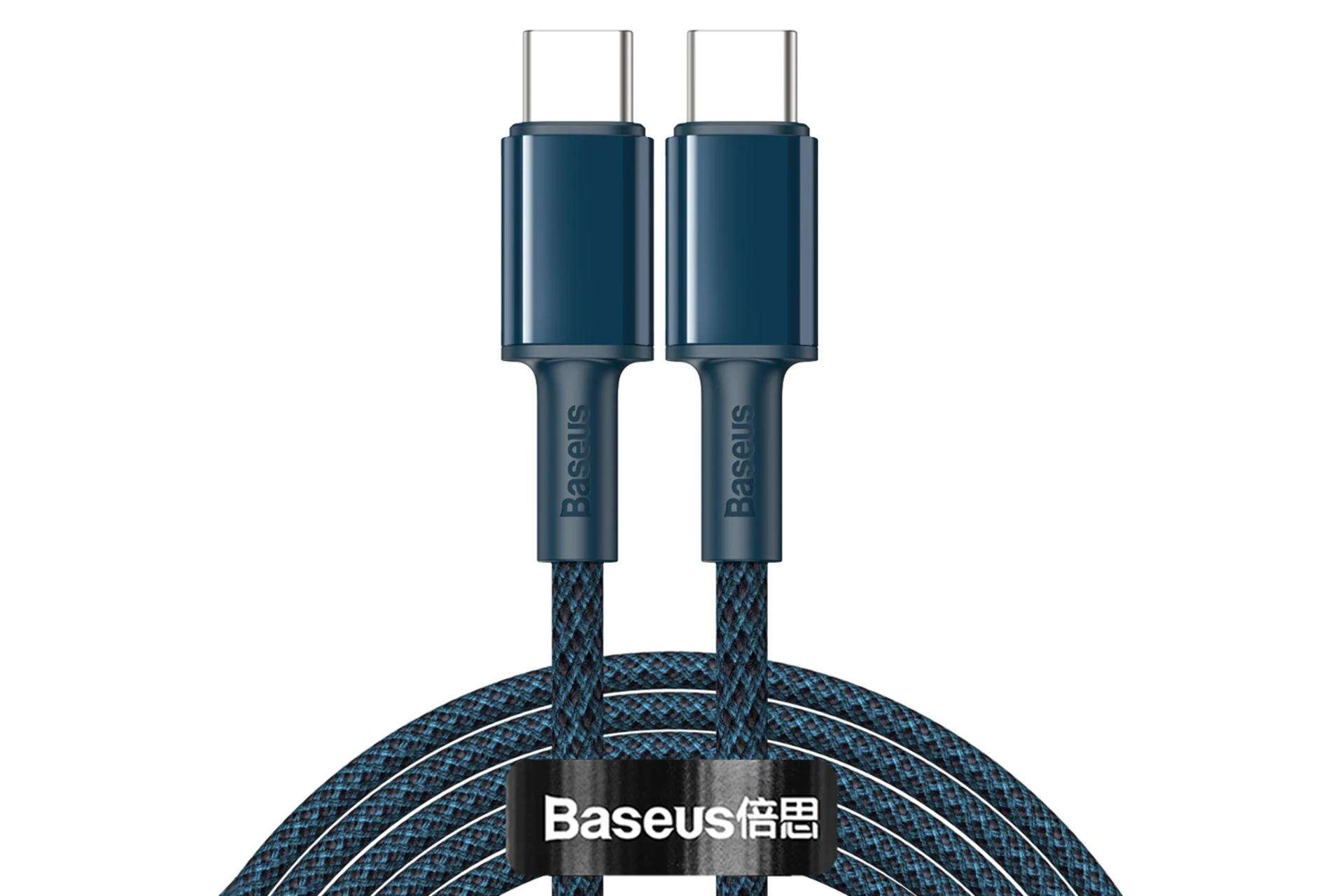 کابل شارژ USB باسئوس Type-C به Type-C مدل High Density Braided 100w با طول 1 متر آبی