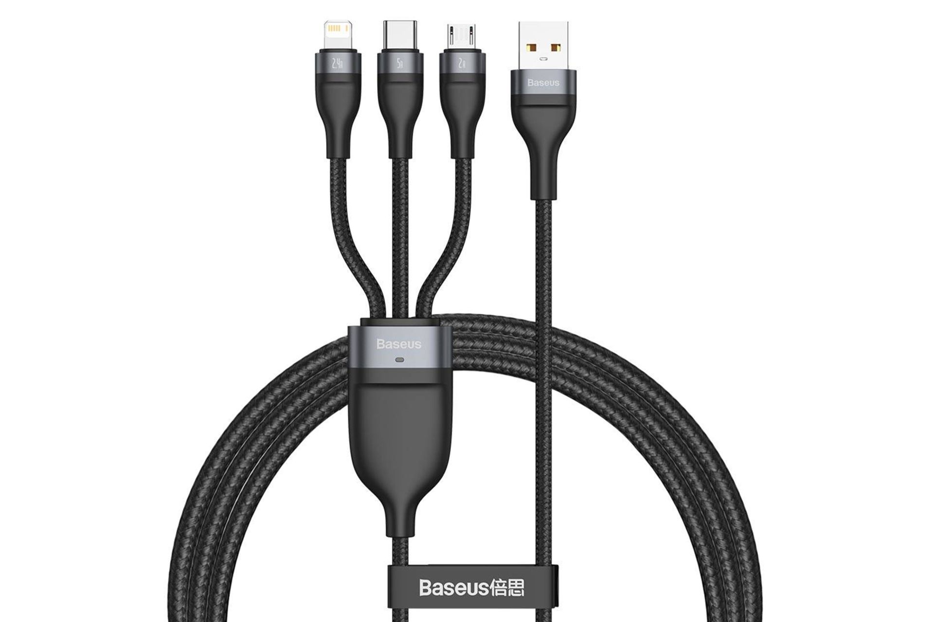 کانکتور کابل شارژ USB باسئوس USB به Type-C+Micro-USB+Lightning مدل Flash 3-in-1 40w با طول 1.2 متر