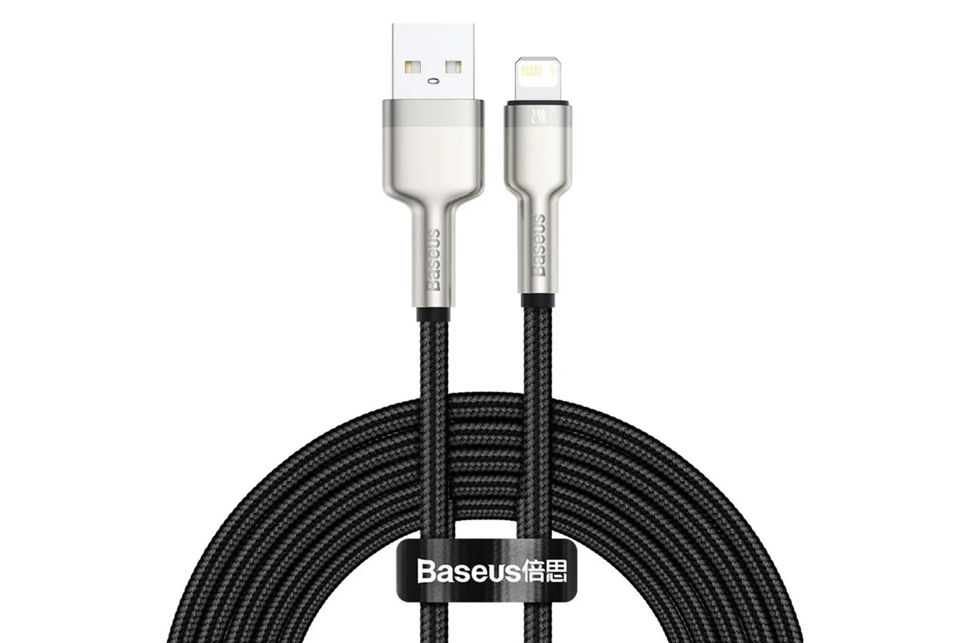 کابل شارژ USB باسئوس USB به Lightning مدل Cafule Metal با طول 2 متر مشکی