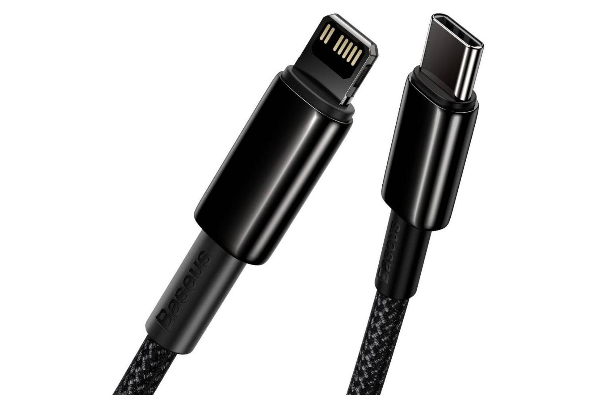 کانکتور کابل شارژ USB باسئوس Type-C به Lightning مدل Tungsten Gold 20w با طول 1 متر