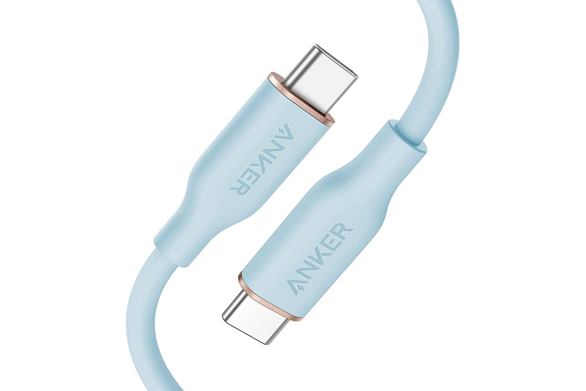 کابل شارژ USB انکر Type-C به Type-C مدل A8552 PowerLine III Flow با طول 0.9 متر آبی