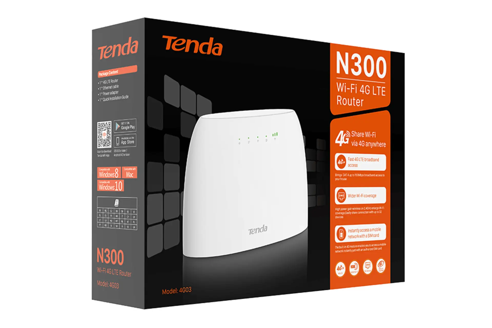 جعبه مودم و روتر سیم‌ کارتی تندا Tenda 4G03