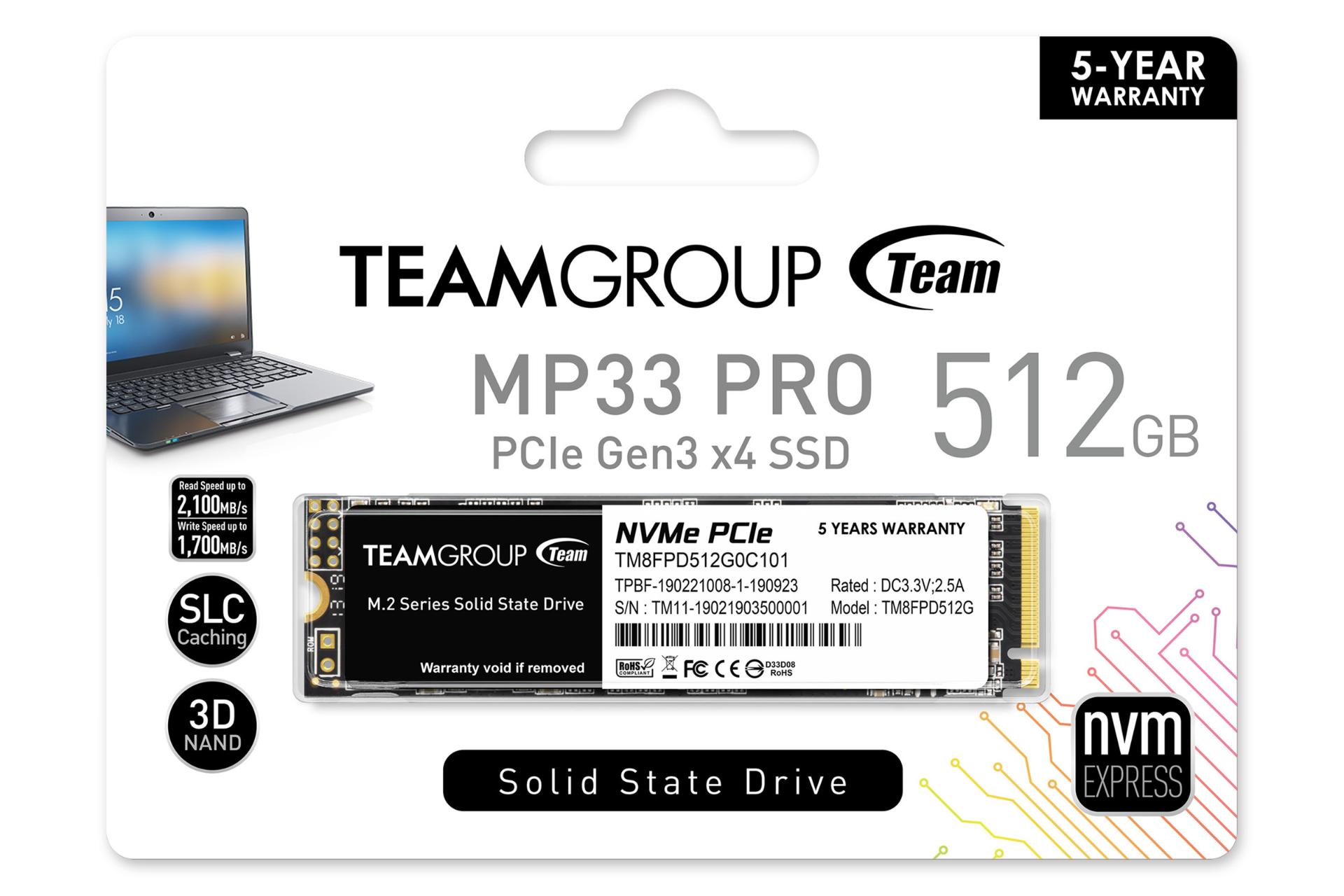 جعبه SSD تیم گروپ MP33 PRO NVMe M.2 ظرفیت 512 گیگابایت