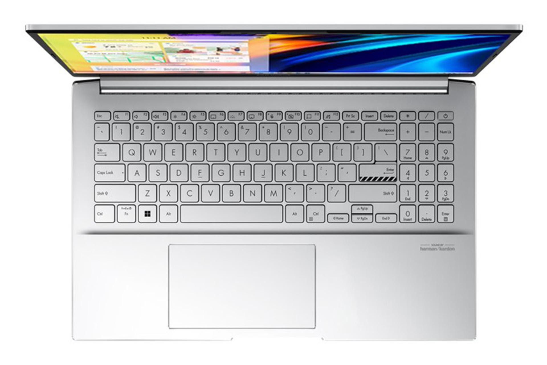 نمای بالا لپ تاپ ایسوس Vivobook M6500QH رنگ نقره ای