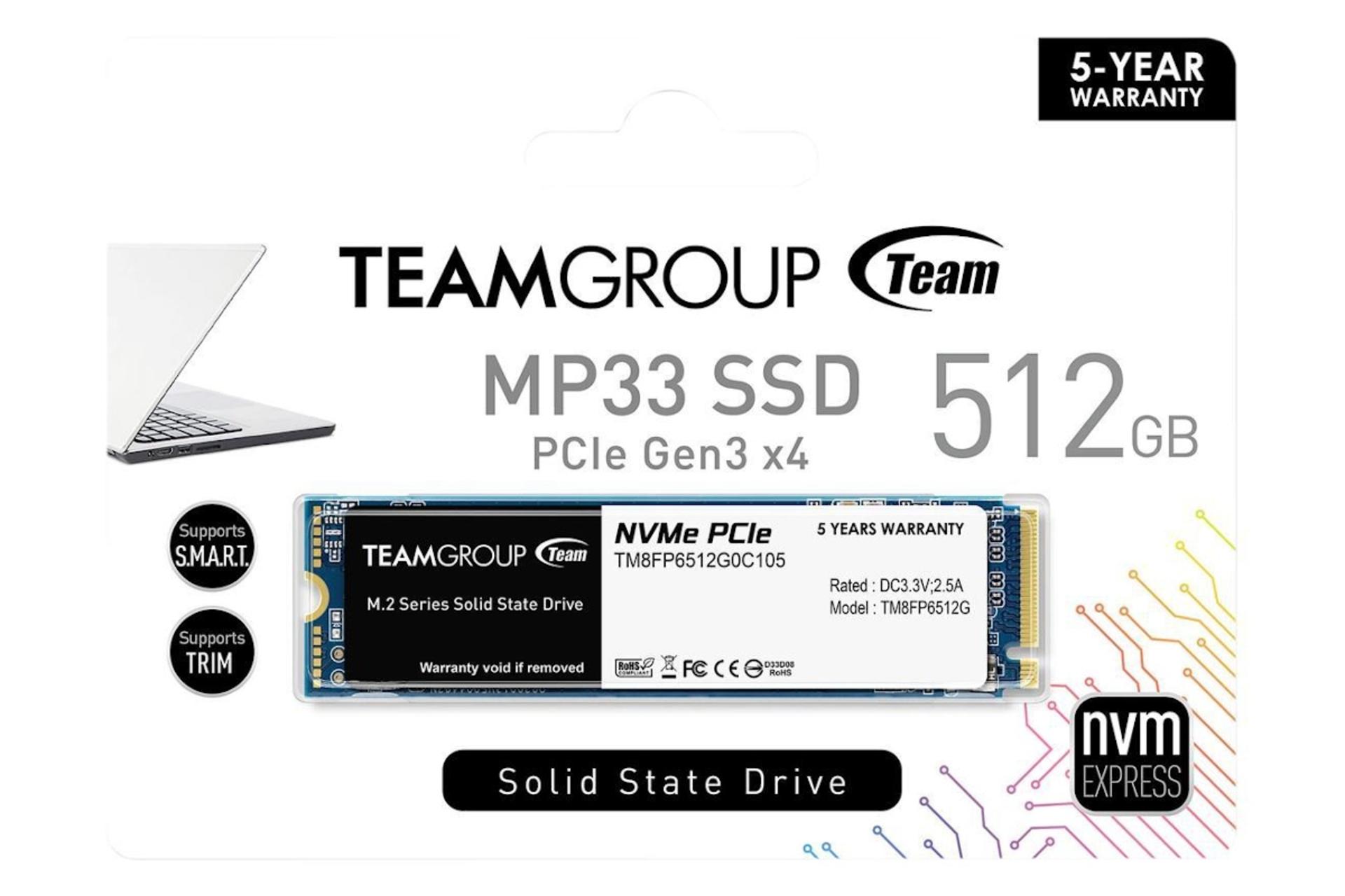 جعبه SSD تیم گروپ MP33 NVMe M.2 ظرفیت 512 گیگابایت TeamGroup