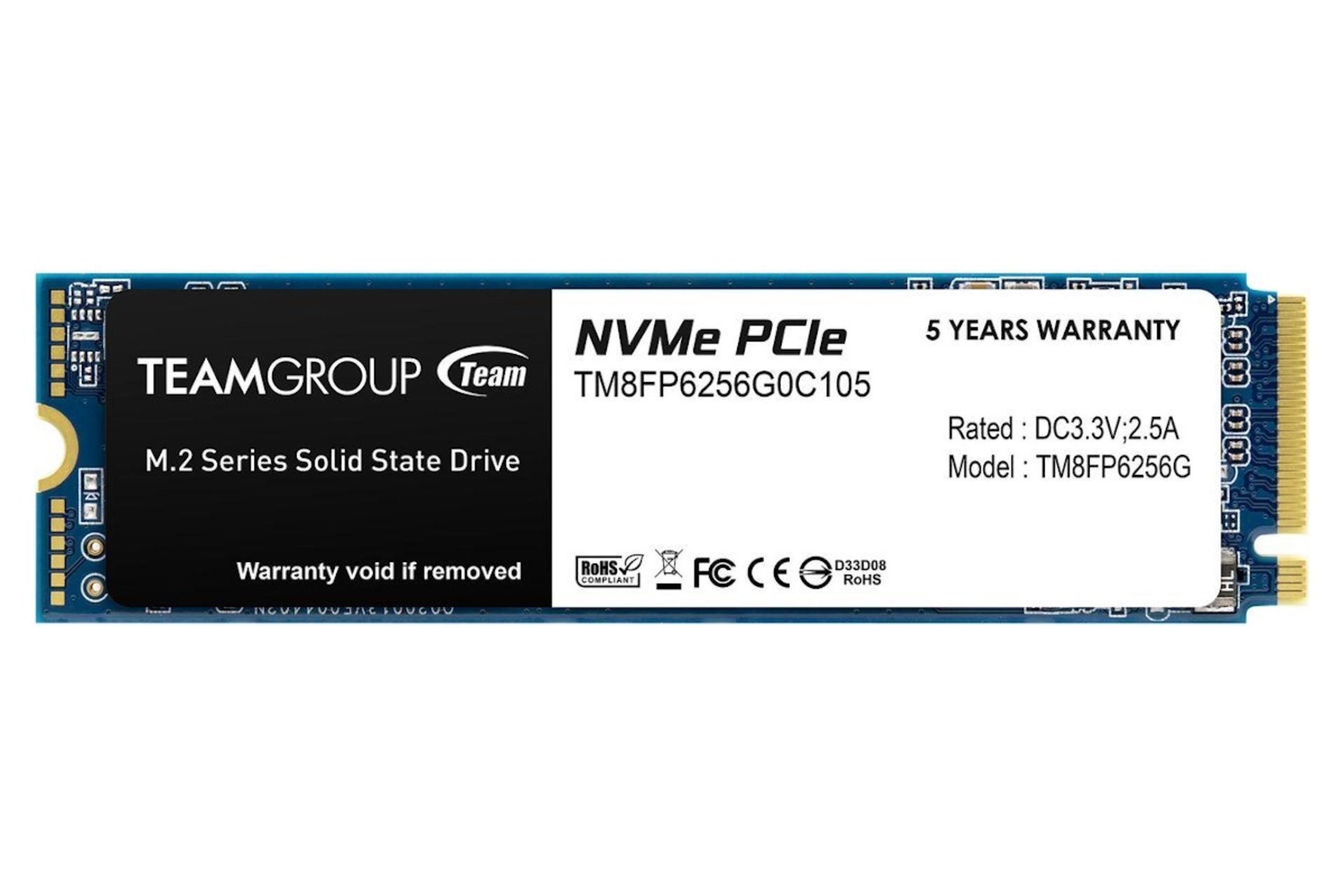 نمای روبرو SSD تیم گروپ MP33 NVMe M.2 ظرفیت 256 گیگابایت TeamGroup