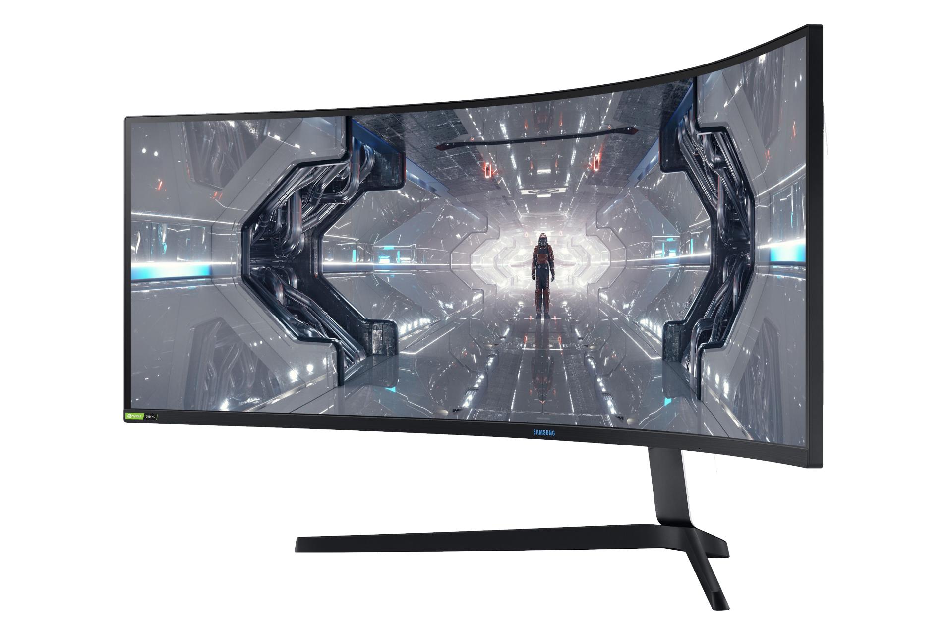 نمای جلو زاویه دار مانیتور ادیسه جی 9 49 اینچی سامسونگ مدل C49G95T رنگ مشکی