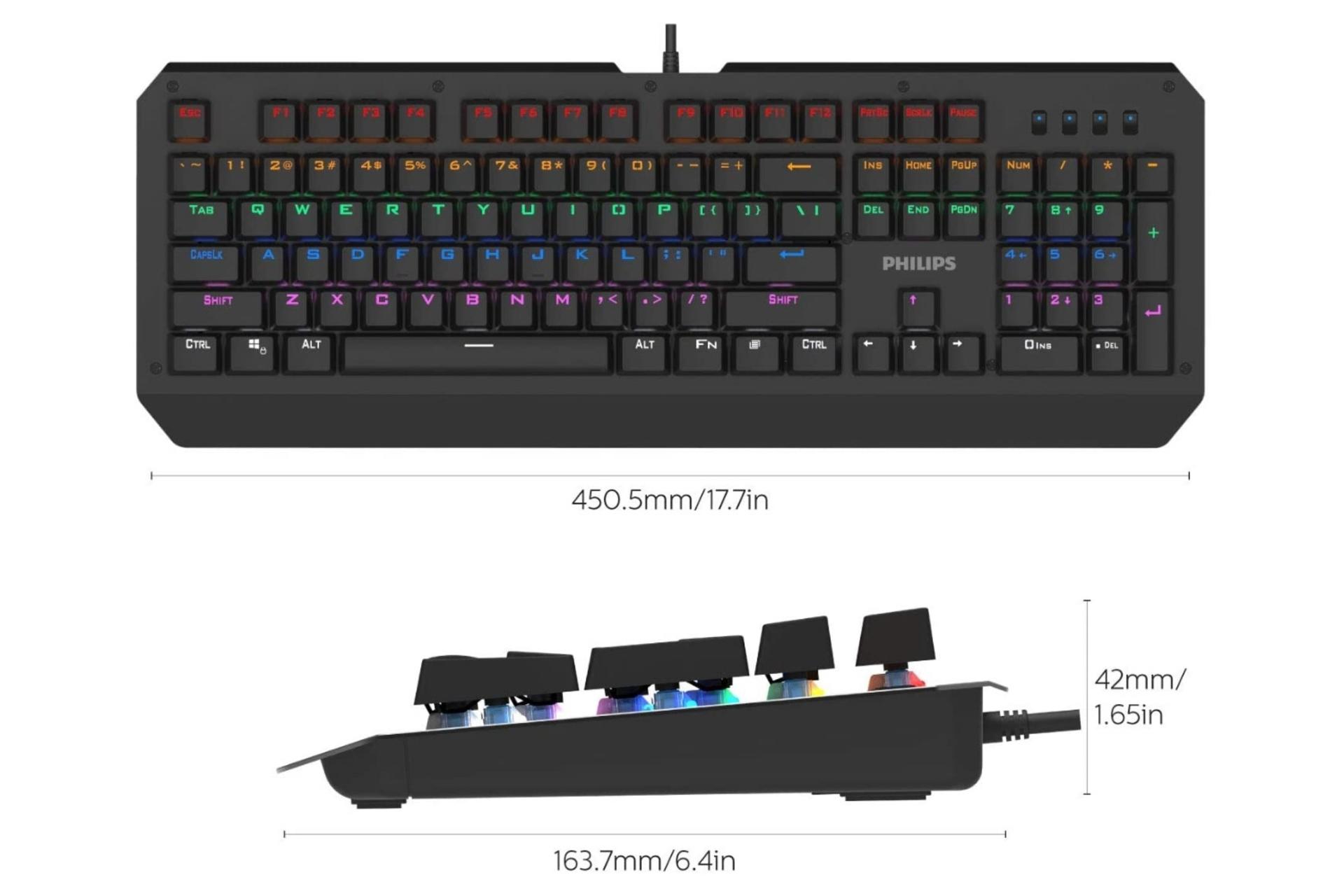 ابعاد کیبورد گیمینگ Philips SPK8413/93