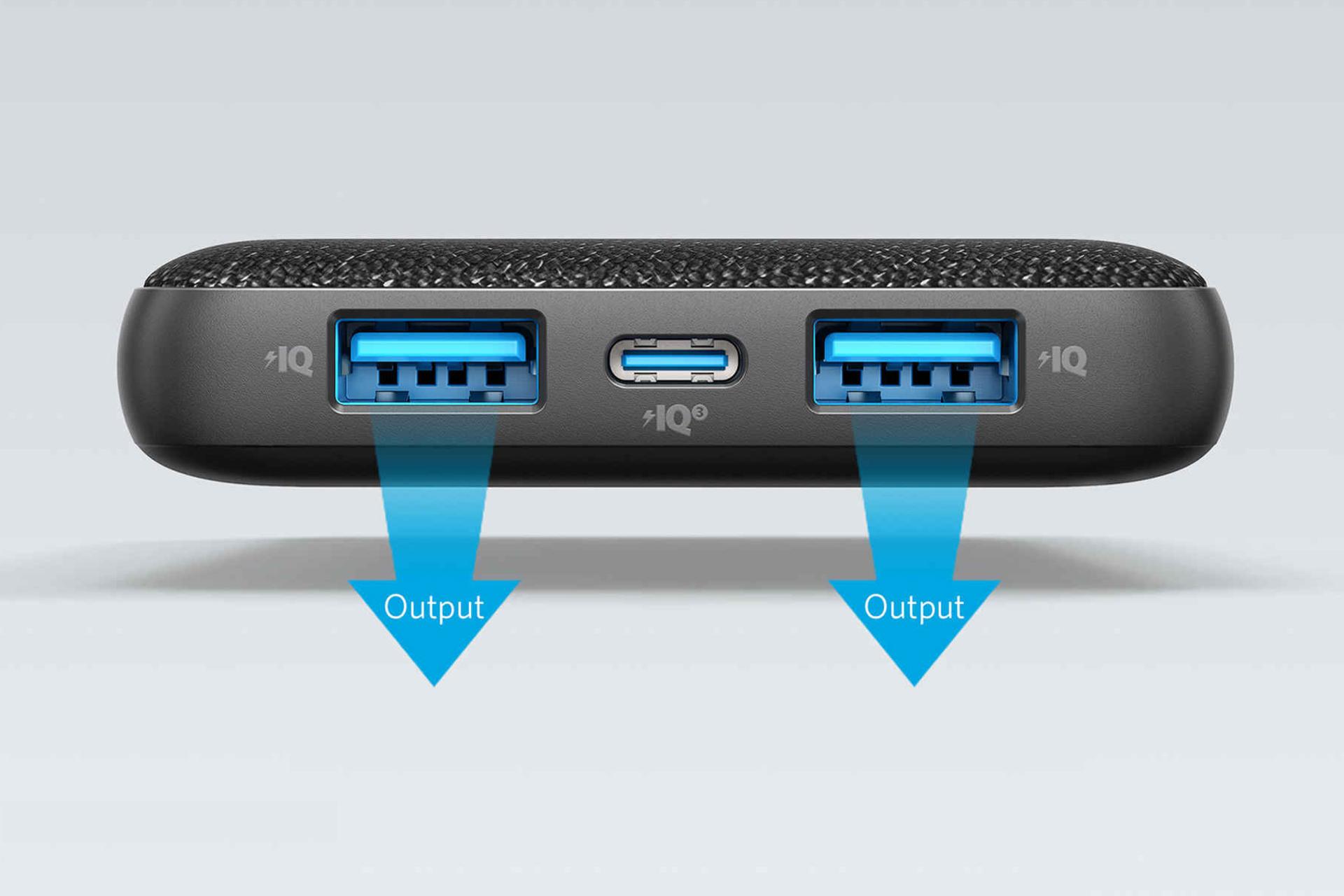 درگاه خروجی پاور بانک انکر PowerCore III Sense با ظرفیت 10000 میلی‌آمپر ساعت