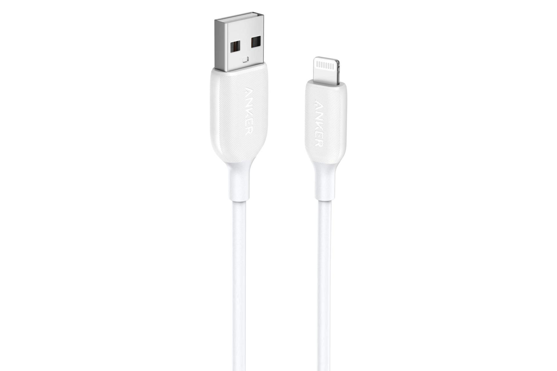 کابل شارژ USB انکر USB به Lightning مدل A8813 PowerLine III با طول 1.8 متر سفید