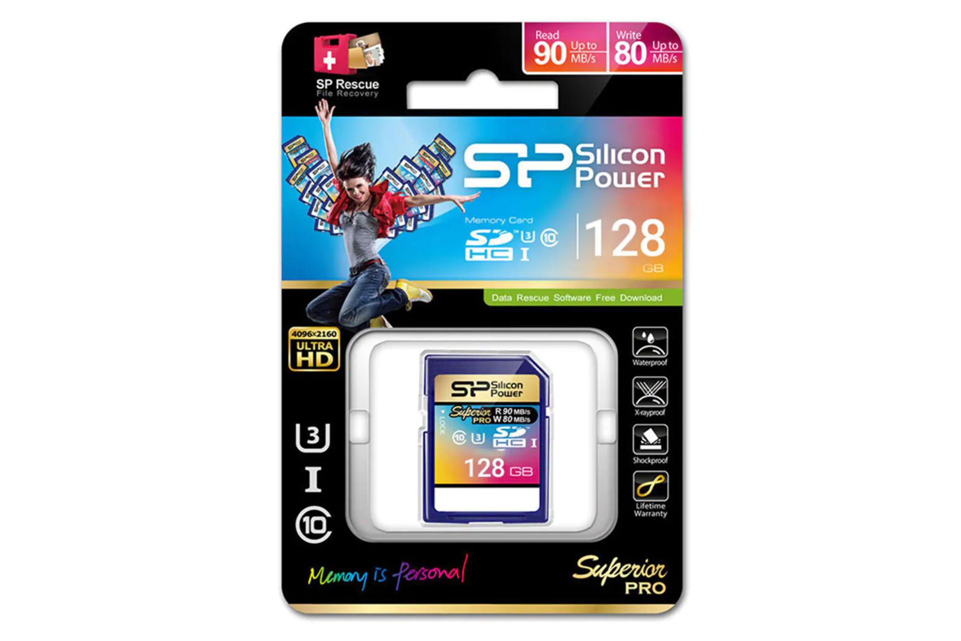 جعبه کارت حافظه سیلیکون پاور microSDXC با ظرفیت 128 گیگابایت مدل Superior Pro