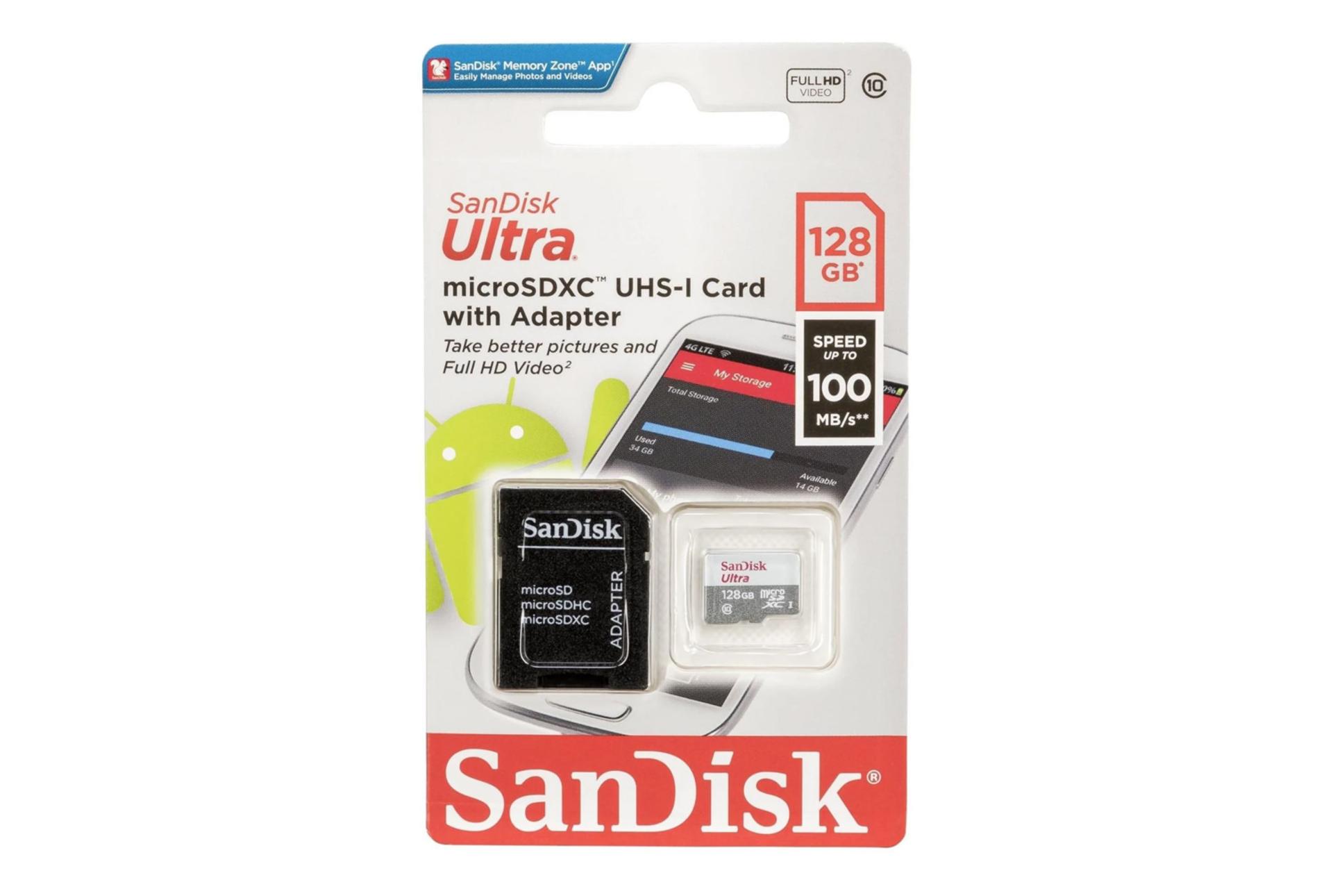 جعبه سن دیسک microSDXC با ظرفیت 128 گیگابایت مدل Ultra کلاس 10