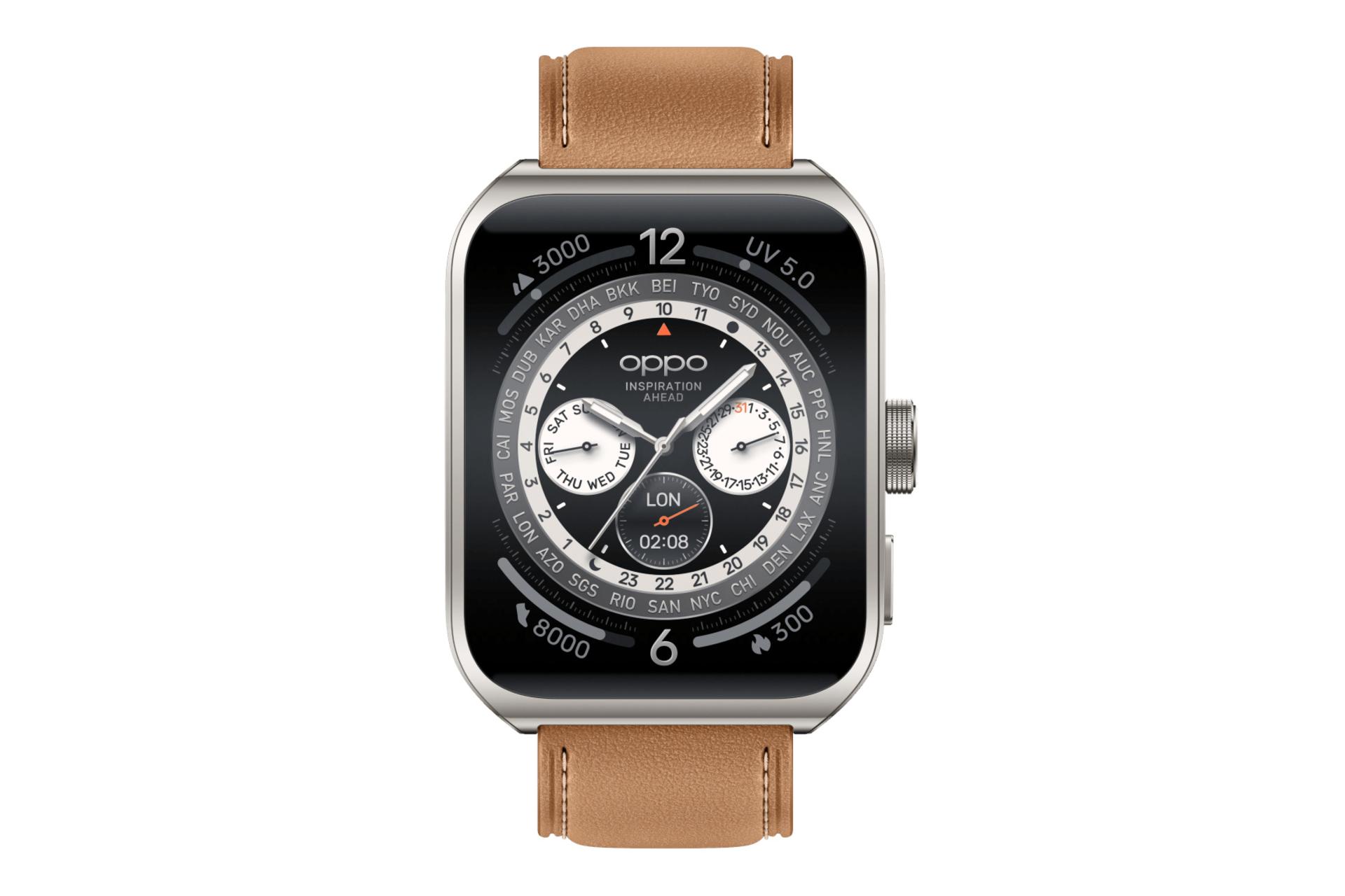 نمای روبرو ساعت هوشمند اوپو واچ 4 پرو / Oppo Watch 4 Pro نقره ای