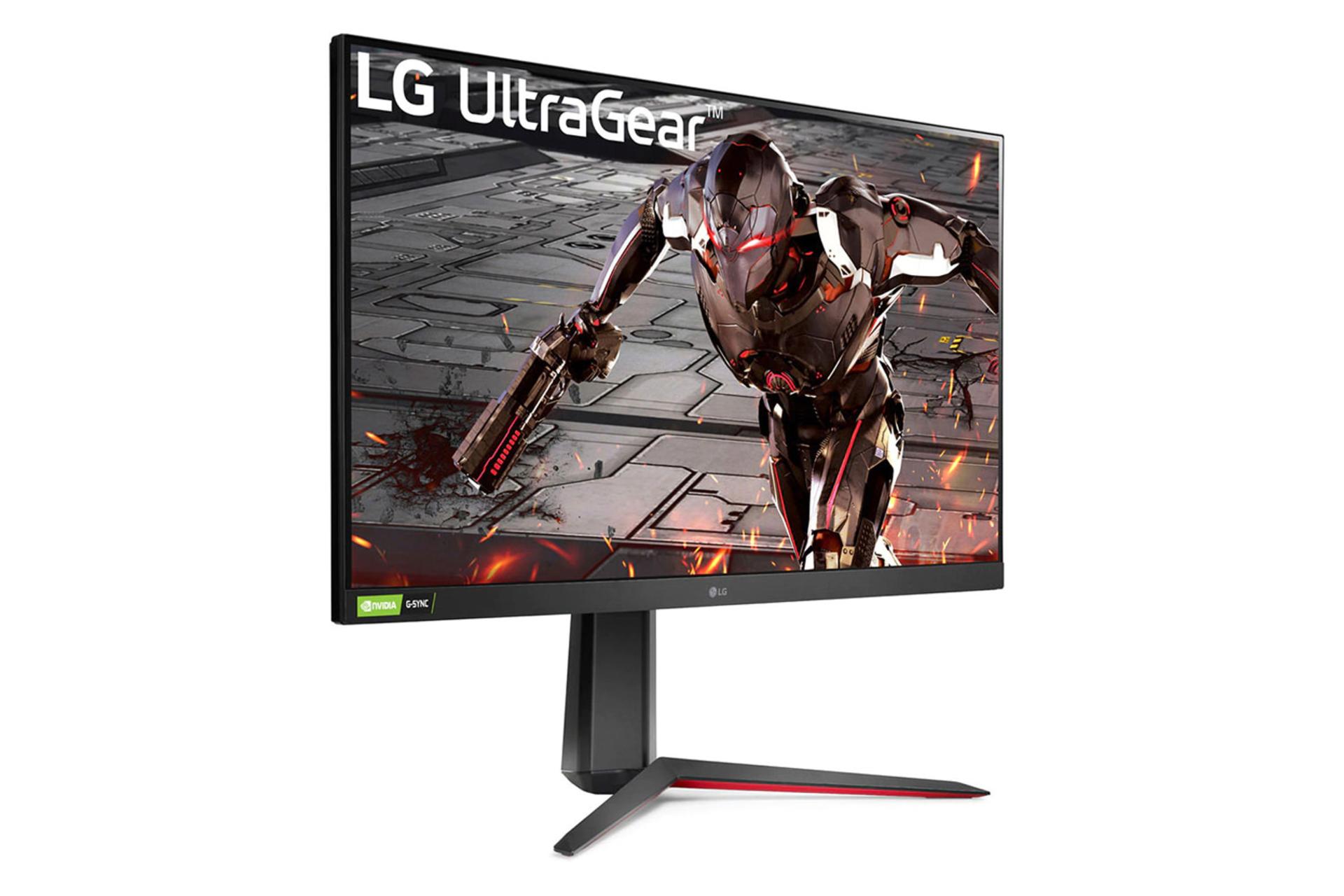 نمای نیم رخ جلو و سمت چپ مانیتور ال جی 31.5 اینچ مدل 32GN650 