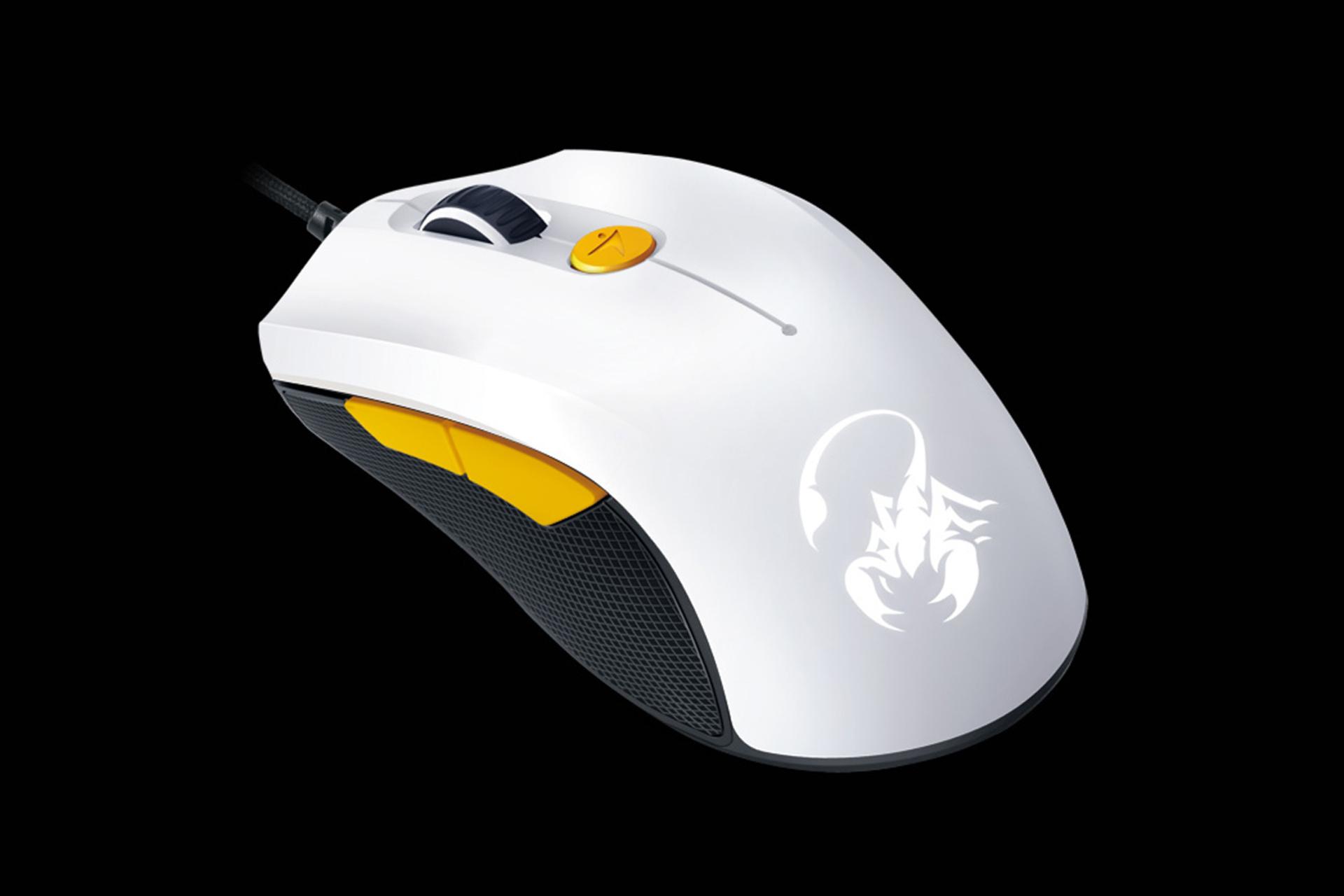 ماوس جنیوس Scorpion M6-600 سفید با کلید کناری نارنجی