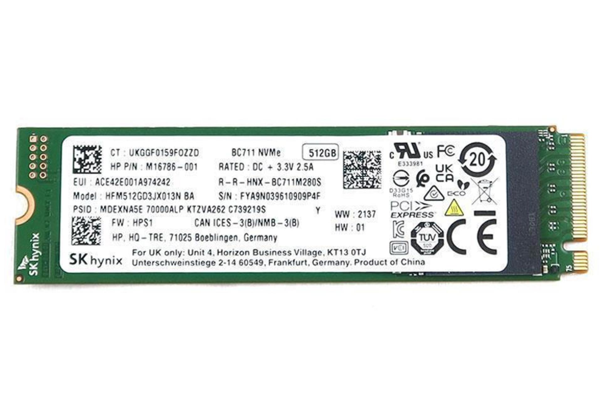 SSD اس کی هاینیکس BC711 NVMe M.2 2280 ظرفیت 512 گیگابایت
