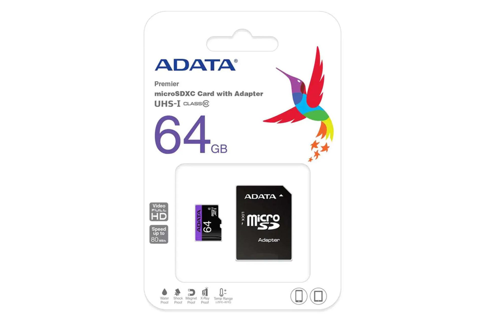 جعبه کارت حافظه ای دیتا microSDHC با ظرفیت 64 گیگابایت مدل Premier کلاس 10