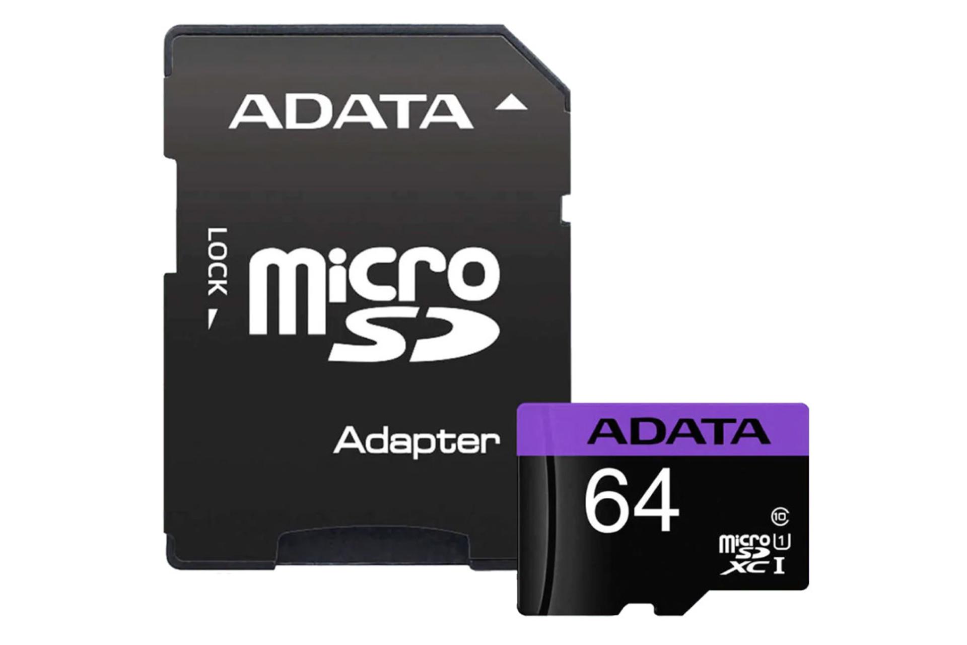 کارت حافظه ای دیتا microSDHC با ظرفیت 64 گیگابایت مدل Premier کلاس 10 همراه آداپتور