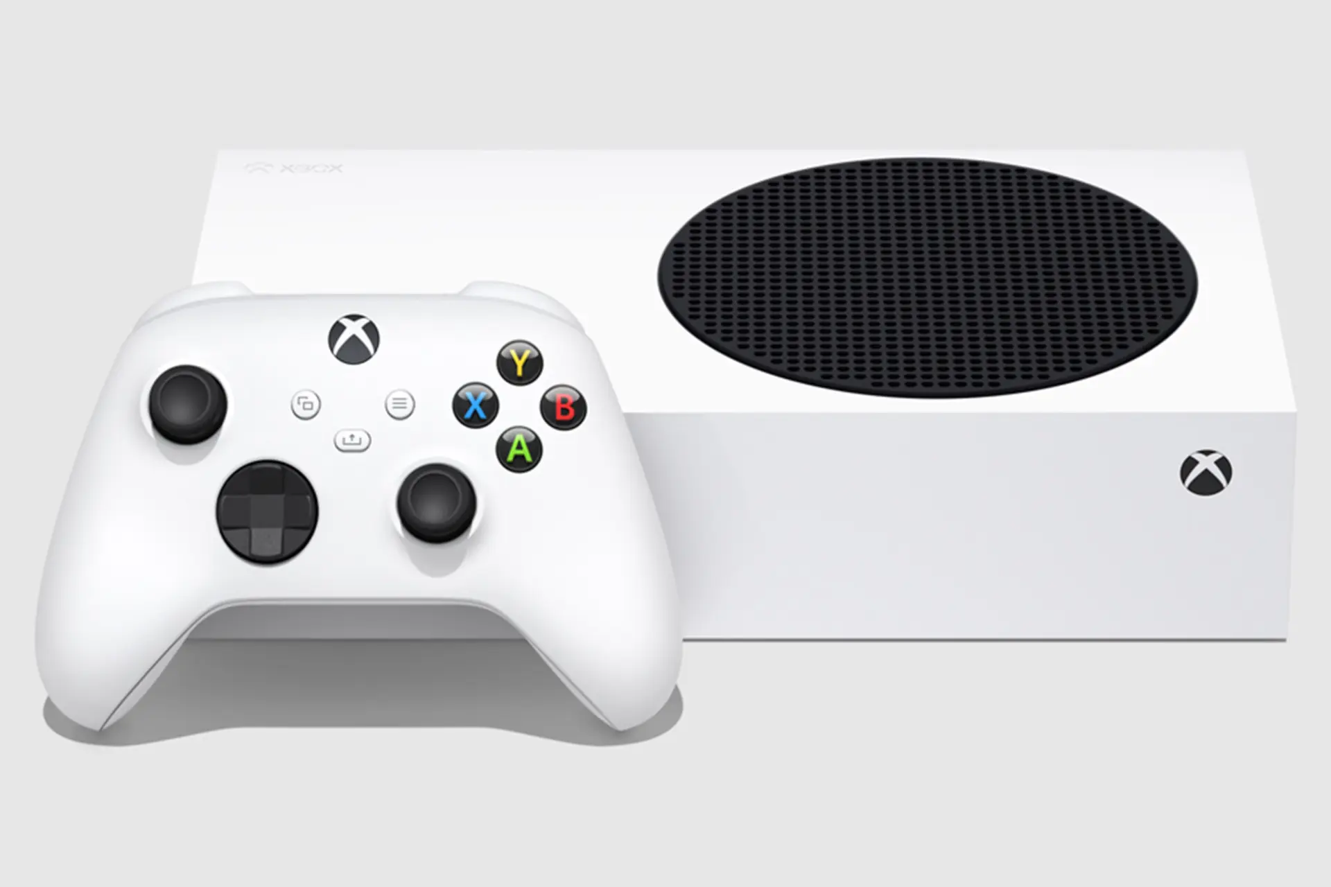 مرجع متخصصين ايران Xbox Series S / ايكس باكس سري اس نماي بغل با دسته لوگوي ايكس باكس دكمه پاور
