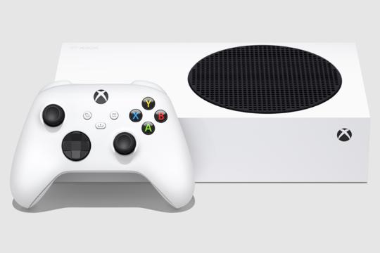 Xbox Series S / ایکس باکس سری اس نمای بغل با دسته لوگوی ایکس باکس دکمه پاور