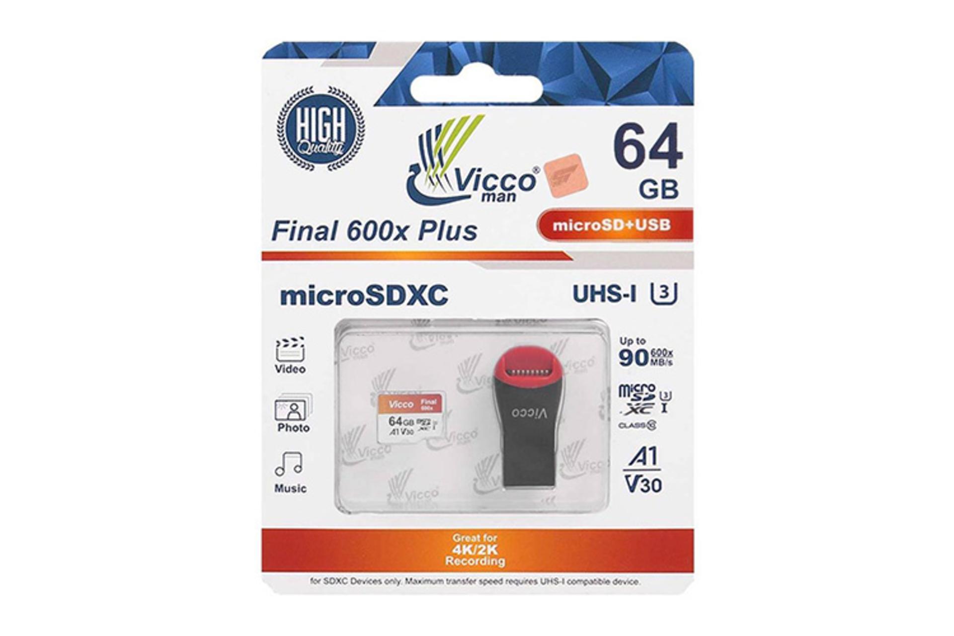 جعبه کارت حافظه ویکومن Viccoman Final 600X Plus MicroSDXC Class 10 UHS-I U3 64GB