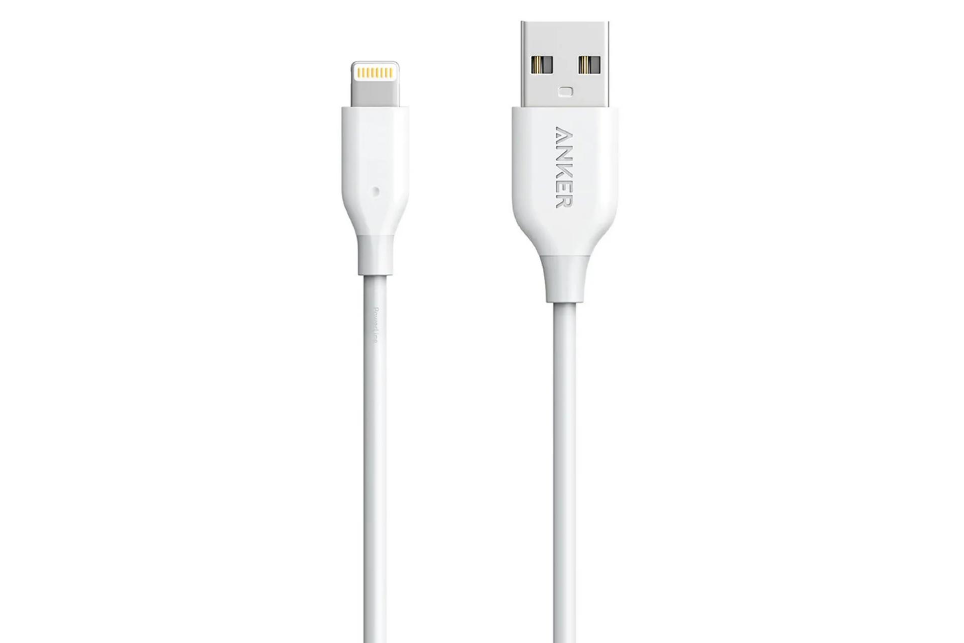 کابل شارژ USB انکر USB به Lightning مدل A8111 PowerLine با طول 0.9 متر سفید