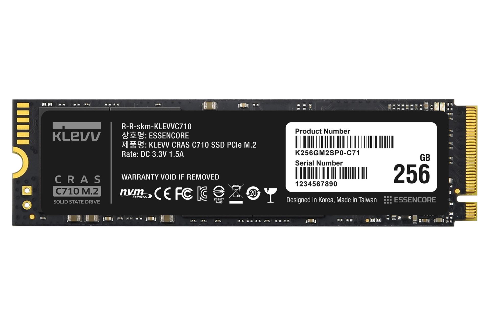 نمای روبرو SSD کلو CRAS C710 NVMe M.2 ظرفیت 256 گیگابایت