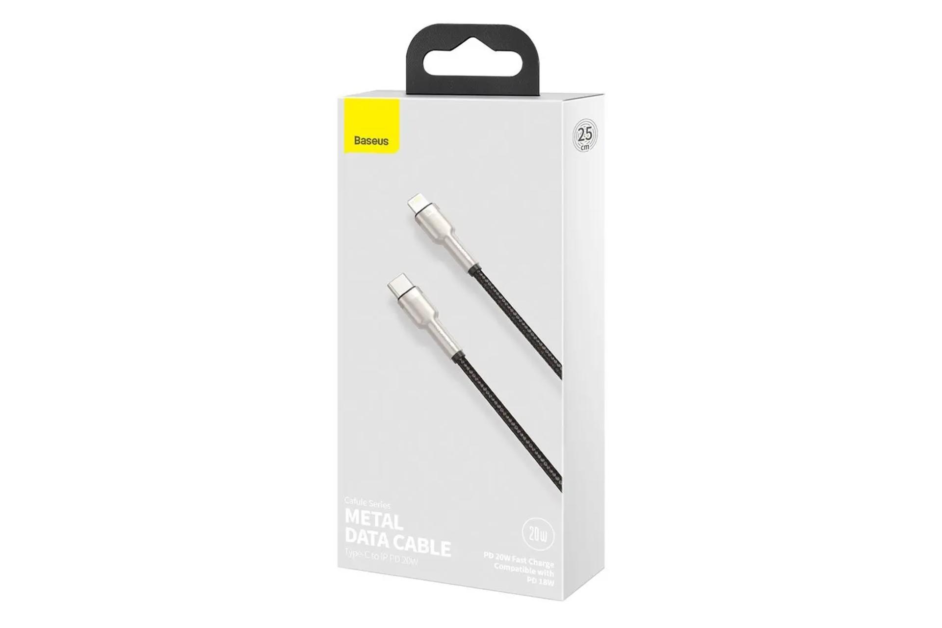 جعبه کابل شارژ USB باسئوس Type-C به Lightning مدل Cafule Metal با طول 0.25 متر