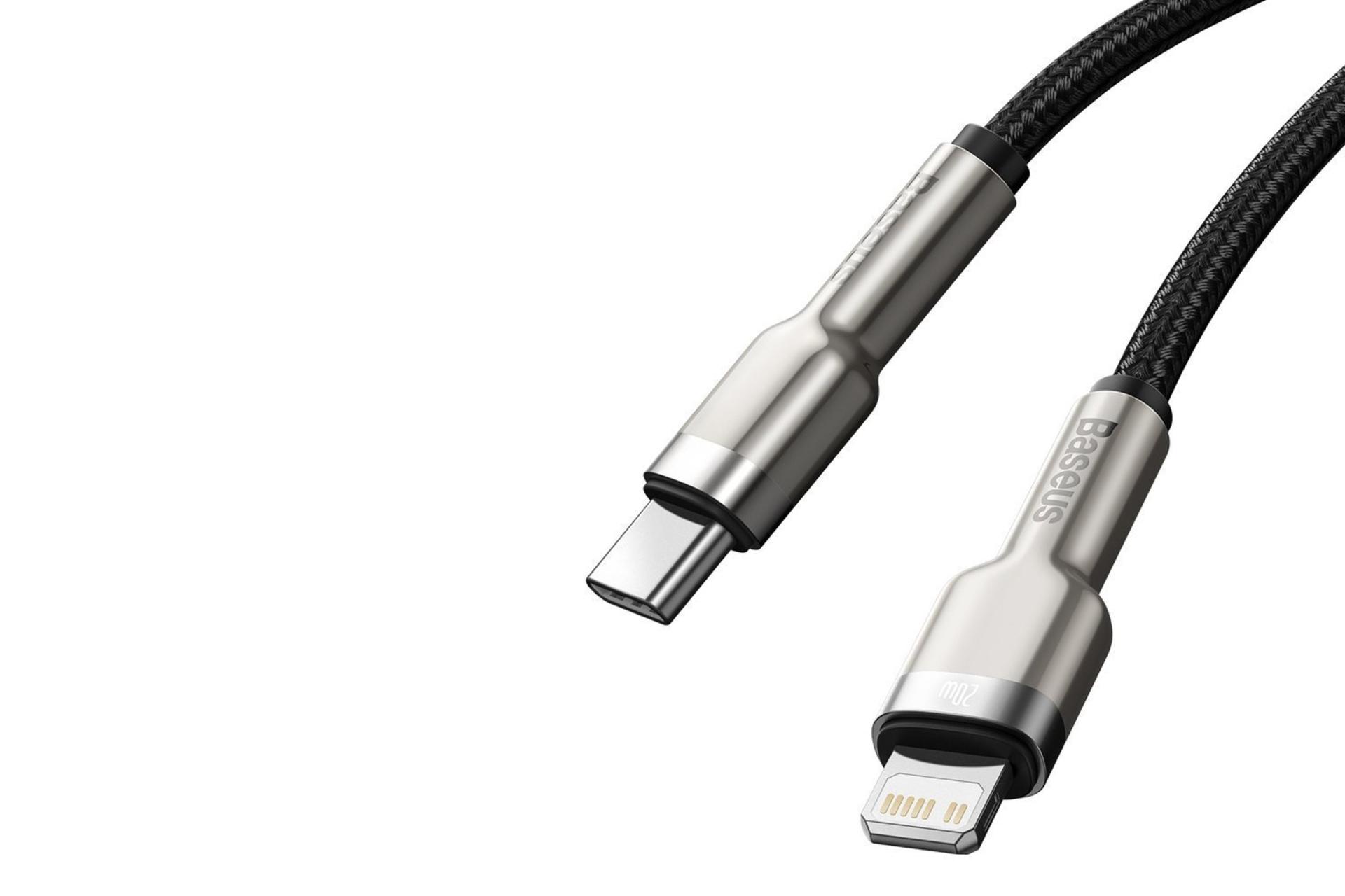 کانکتور کابل شارژ USB باسئوس Type-C به Lightning مدل Cafule Metal با طول 0.25 متر