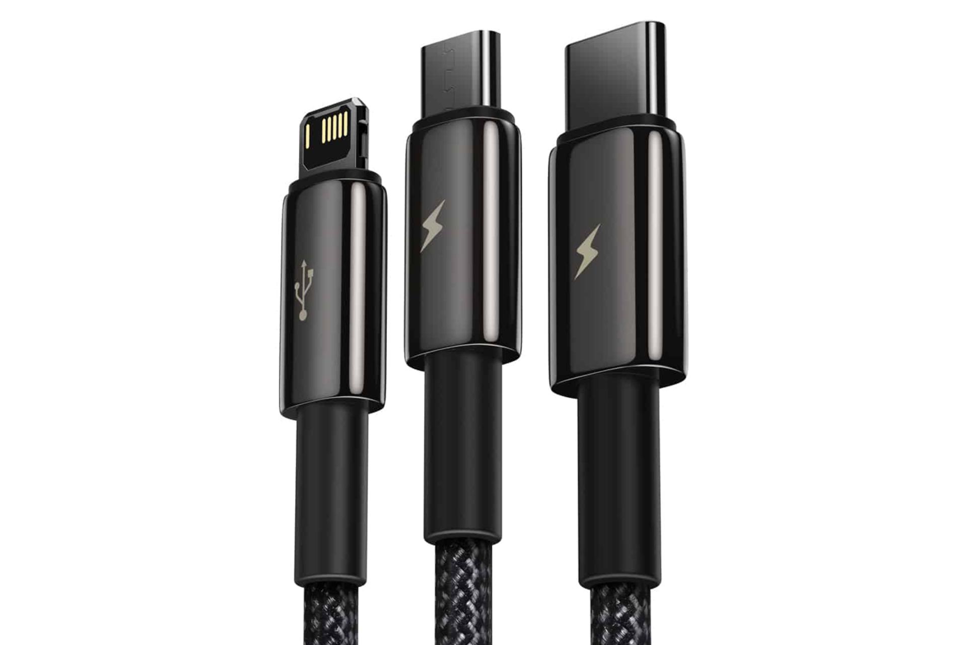 کانکتور کابل شارژ USB باسئوس USB به Type-C+Micro-USB+Lightning مدل Tungsten Gold با طول 1.5 متر
