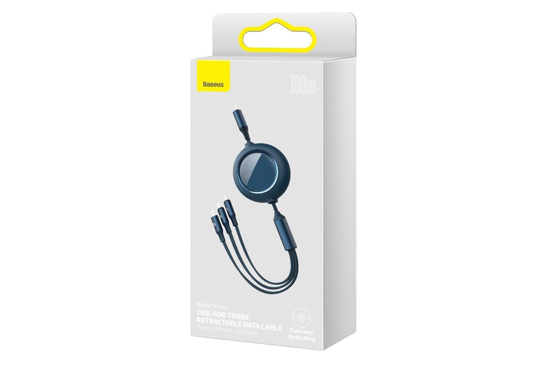 جعبه کابل شارژ USB باسئوس Type-C به Type-C+Micro-USB+Lightning مدل Bright Mirror با طول 1.2 متر
