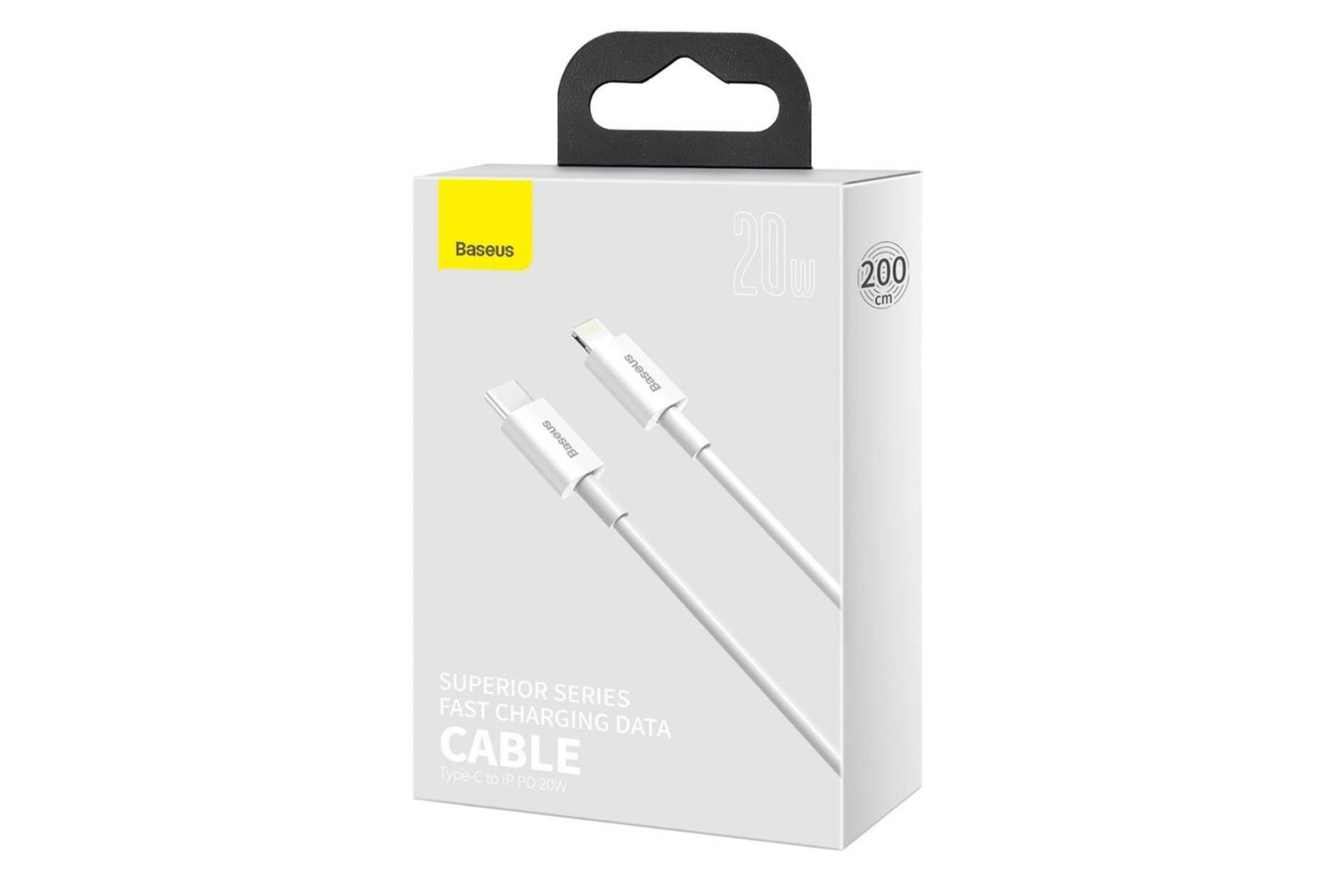 جعبه کابل شارژ USB باسئوس Type-C به Lightning مدل Superior با طول 2 متر