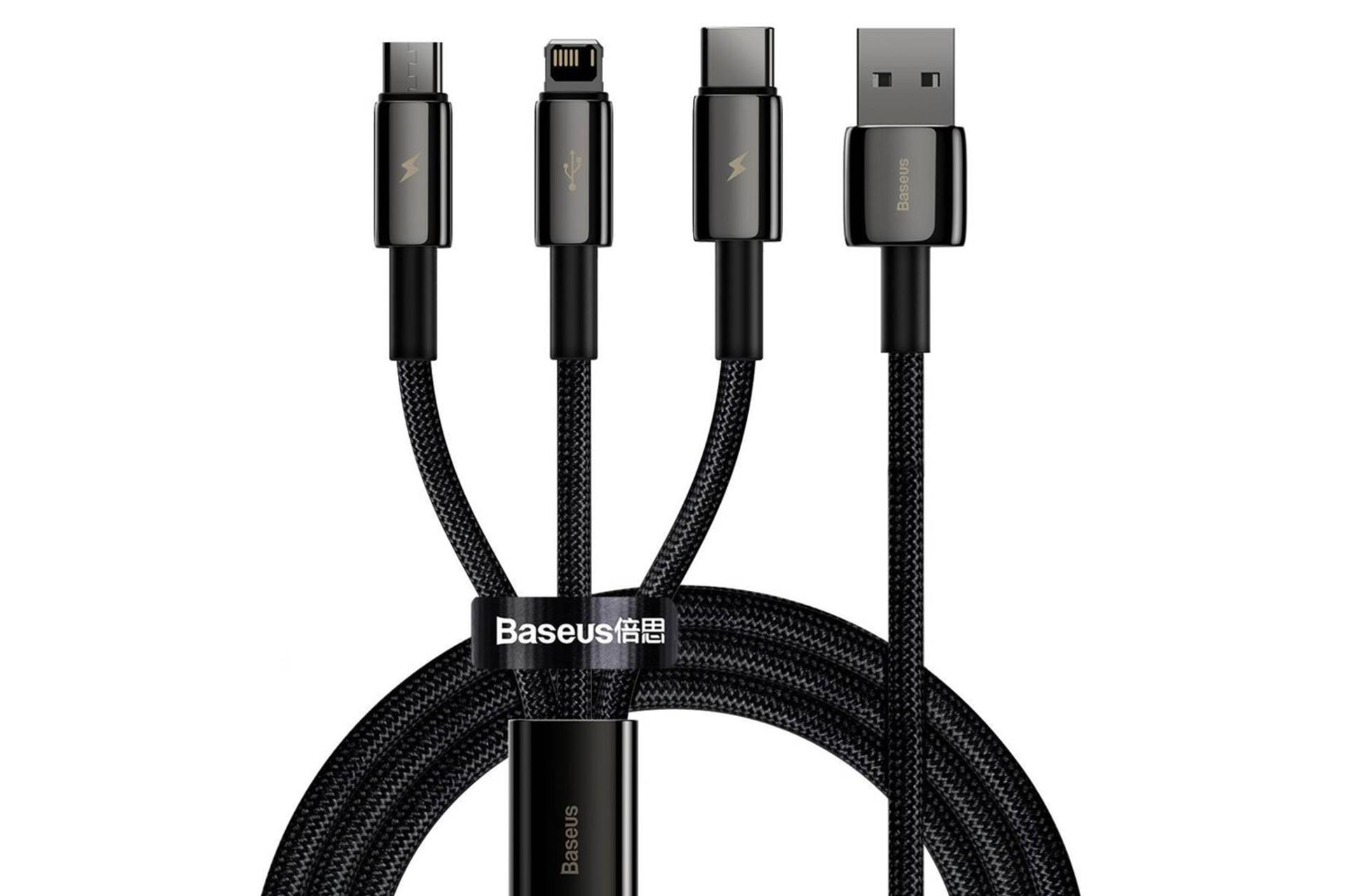 کابل شارژ USB باسئوس USB به Type-C+Micro-USB+Lightning مدل Tungsten Gold با طول 1.5 متر مشکی