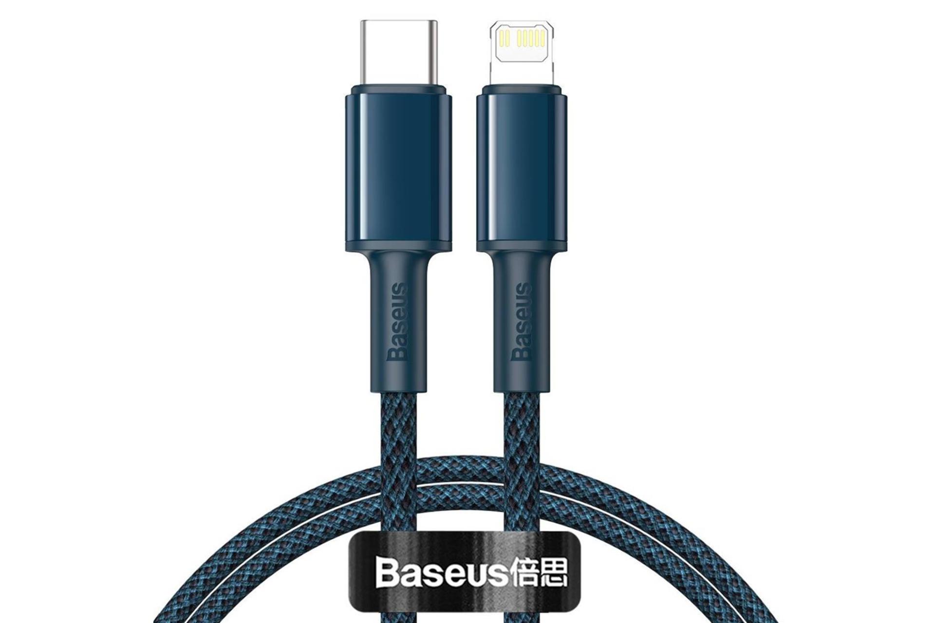 کابل شارژ USB باسئوس Type-C به Lightning مدل High Density Braided 20w با طول 2 متر آبی