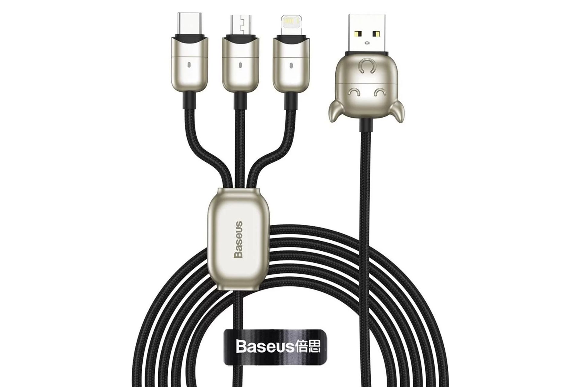 کابل شارژ USB باسئوس USB به Type-C+Micro-USB+Lightning مدل Year of the Ox One-for-three با طول 1.2 متر مشکی