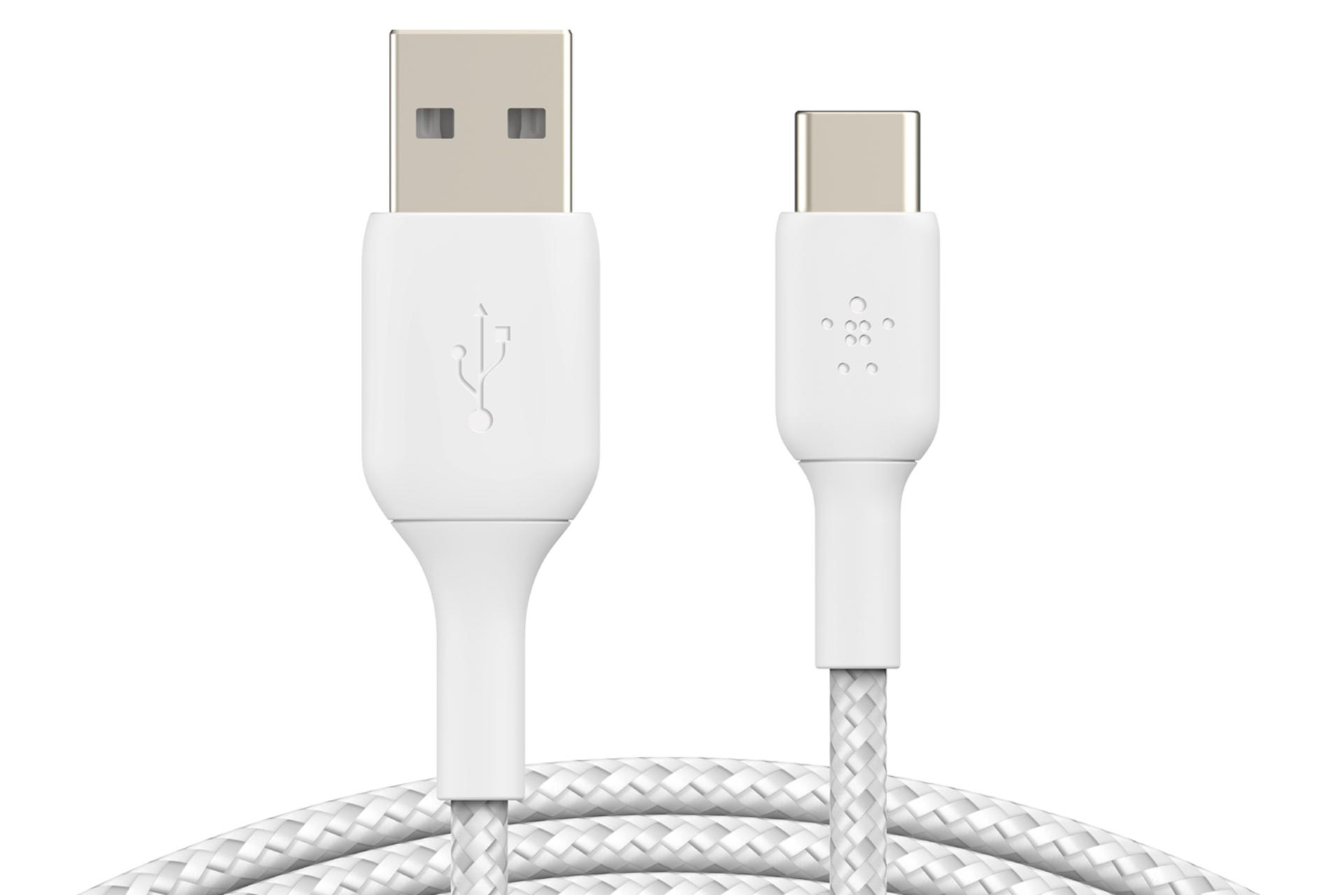 کابل شارژ USB بلکین USB به Type-C مدل BoostCharge Braided CAB002 با طول 1 متر سفید